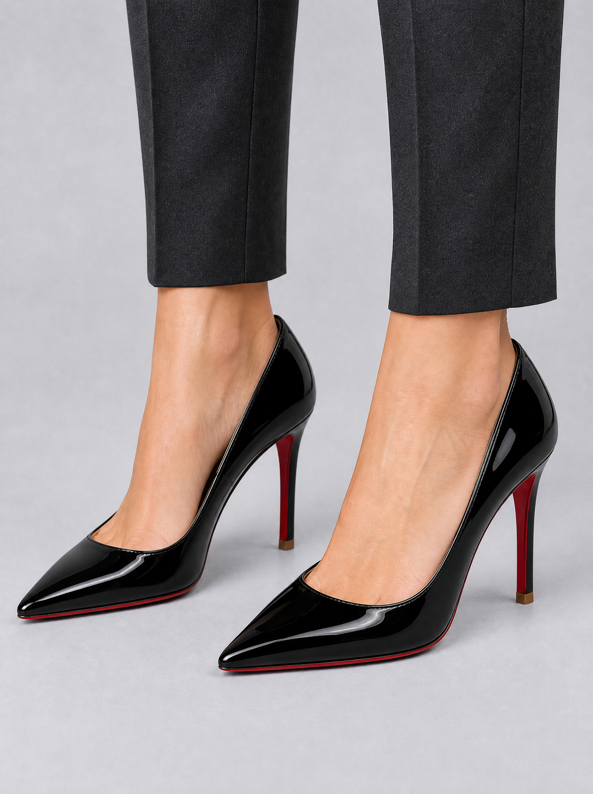 Women's Faux Patent Leather Stiletto Court Shoes - Black colour view