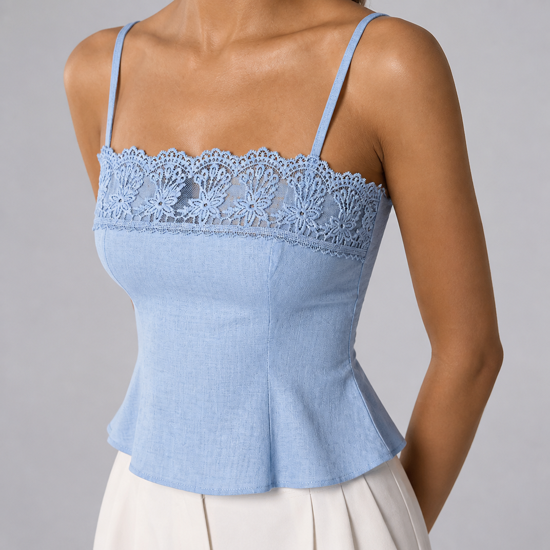 Women's Blue Babydoll Top – Elegant Lace Camisole