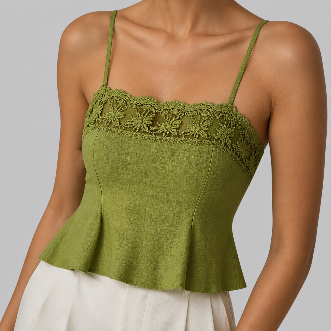 Women's Blue Babydoll Top – Elegant Lace Camisole