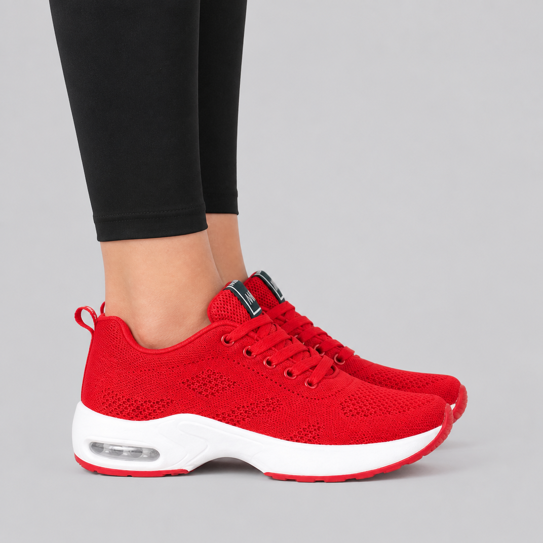 Women's Red Mesh Trainers – Air Cushion Comfort