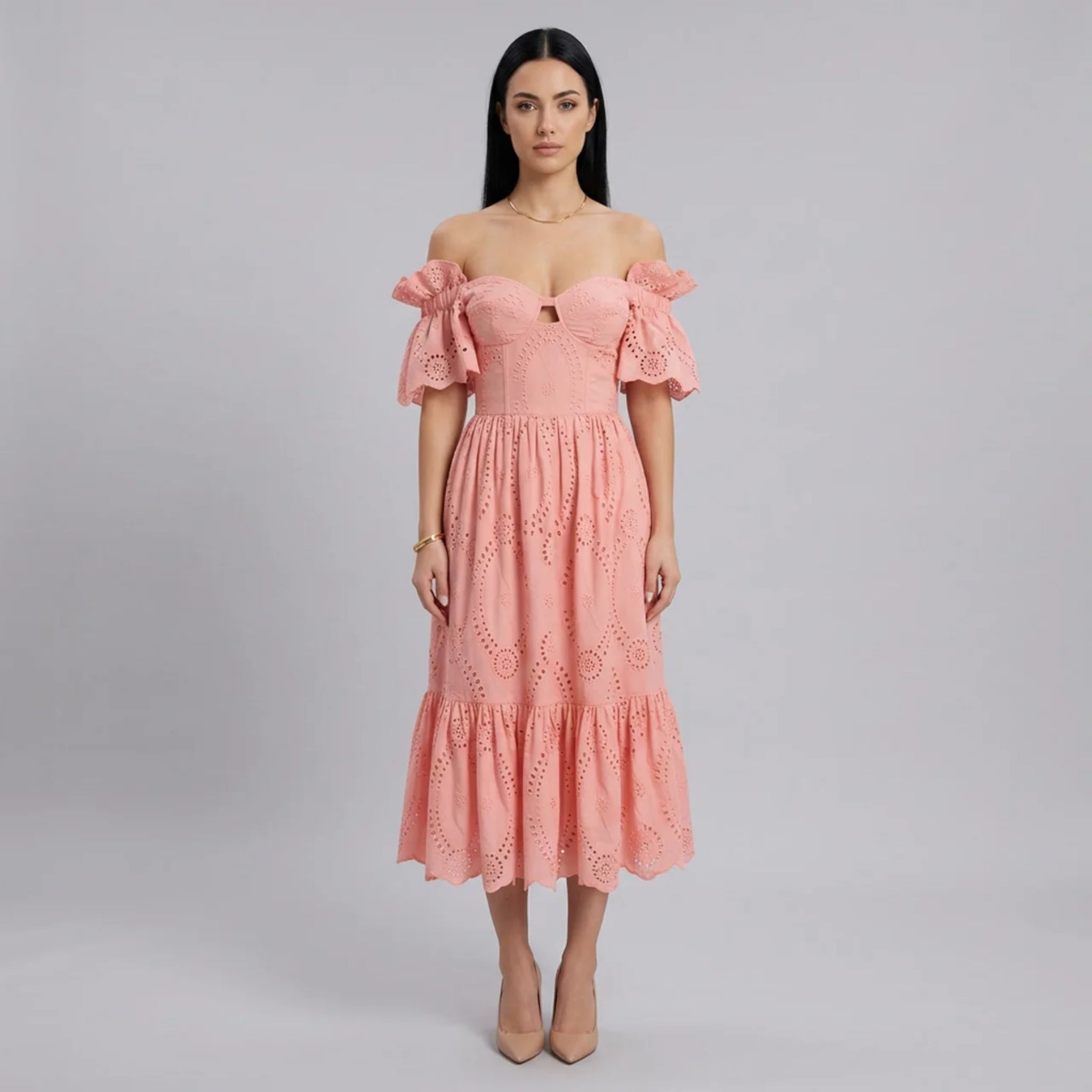 Women’s Broderie Anglaise Off-the-Shoulder Midi Dress