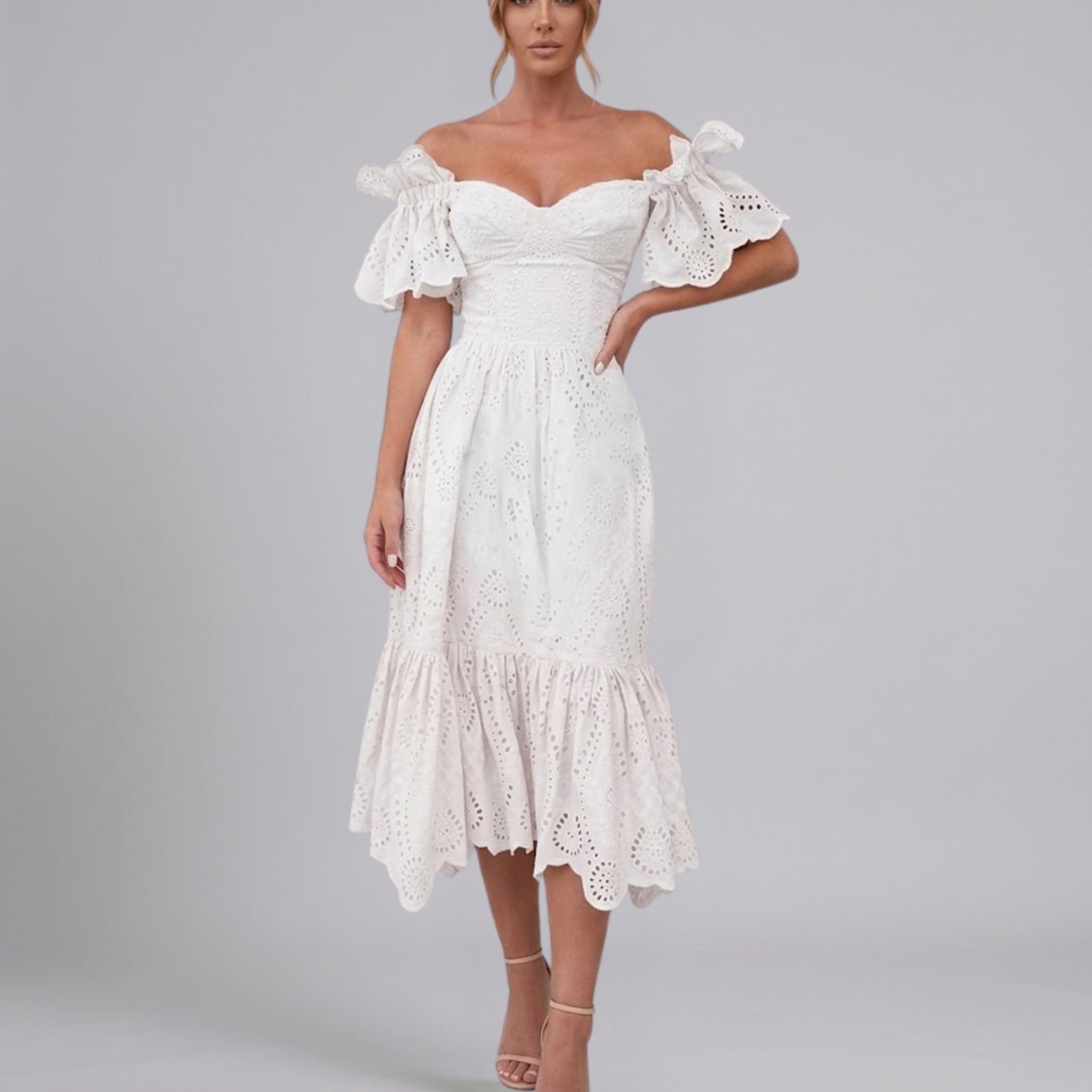 Women’s Broderie Anglaise Off-the-Shoulder Midi Dress