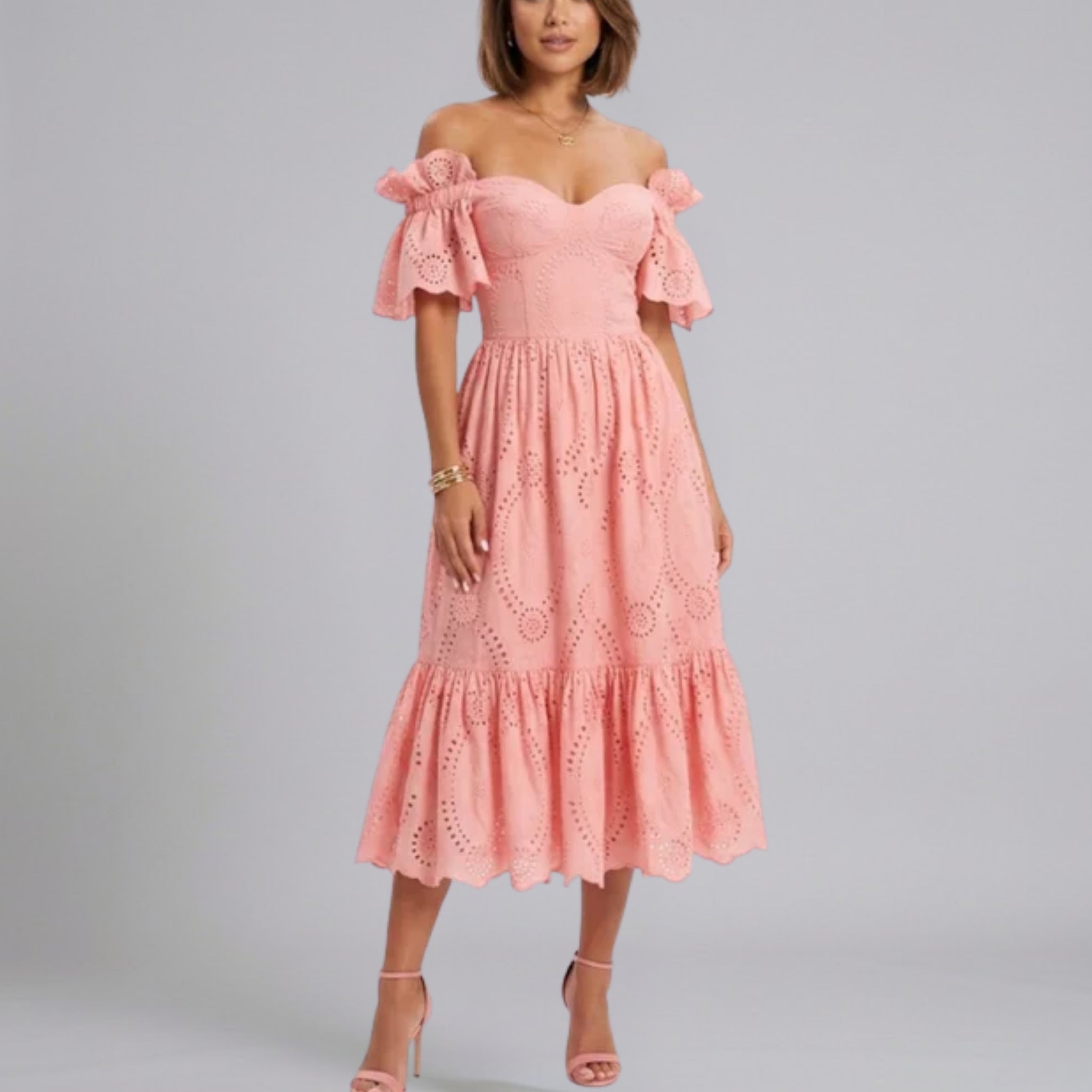Women’s Broderie Anglaise Off-the-Shoulder Midi Dress
