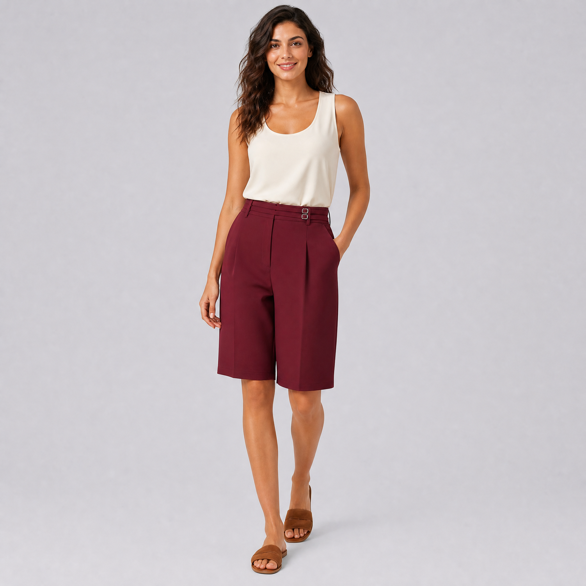 Women's Buckled Tailored Bermuda Shorts – High Waisted Women's Shorts