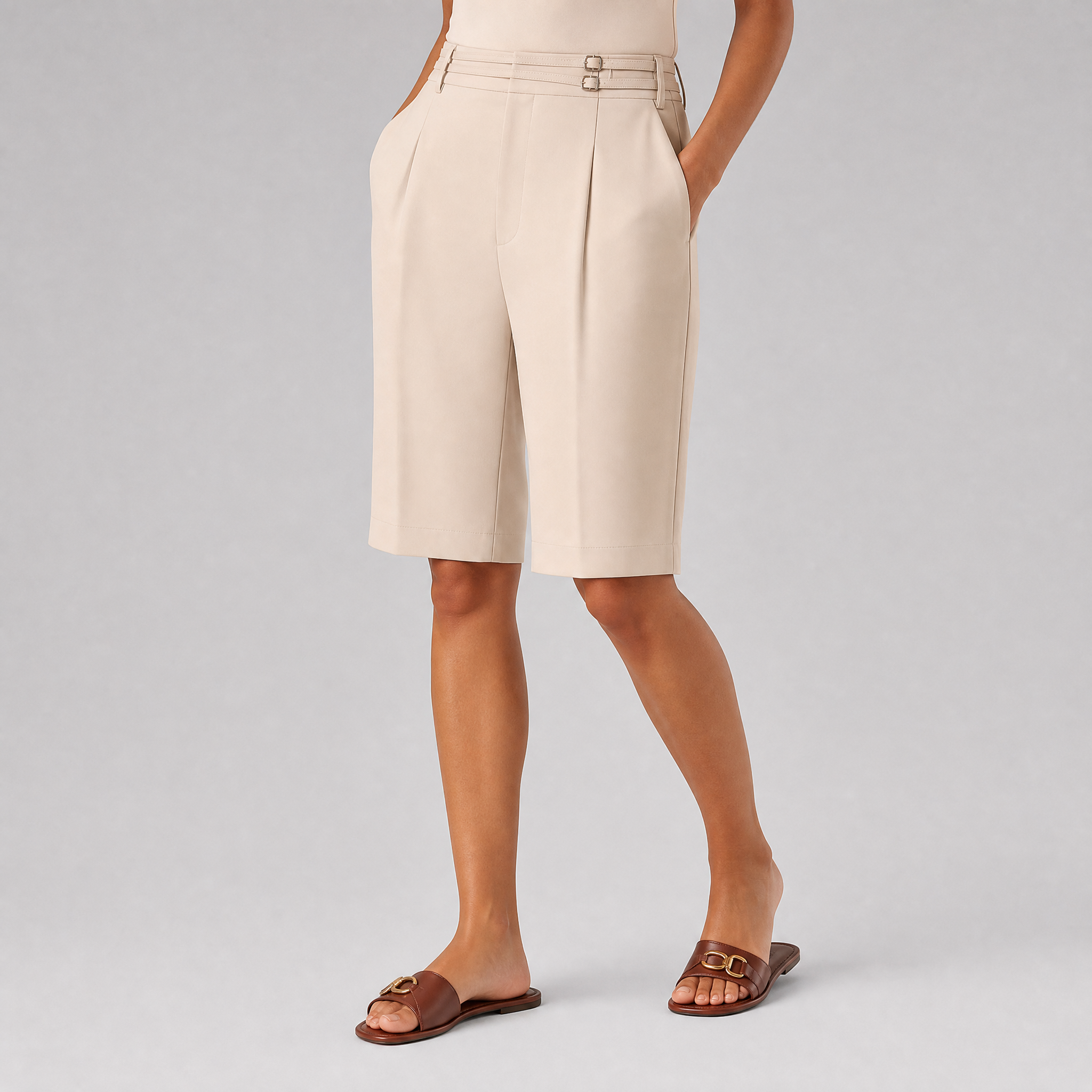 Women's Buckled Tailored Bermuda Shorts – High Waisted Women's Shorts