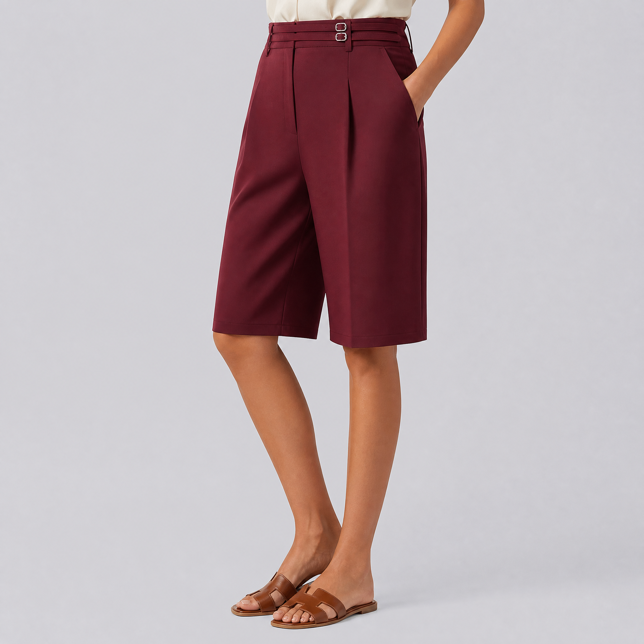Women's Buckled Tailored Bermuda Shorts – High Waisted Women's Shorts