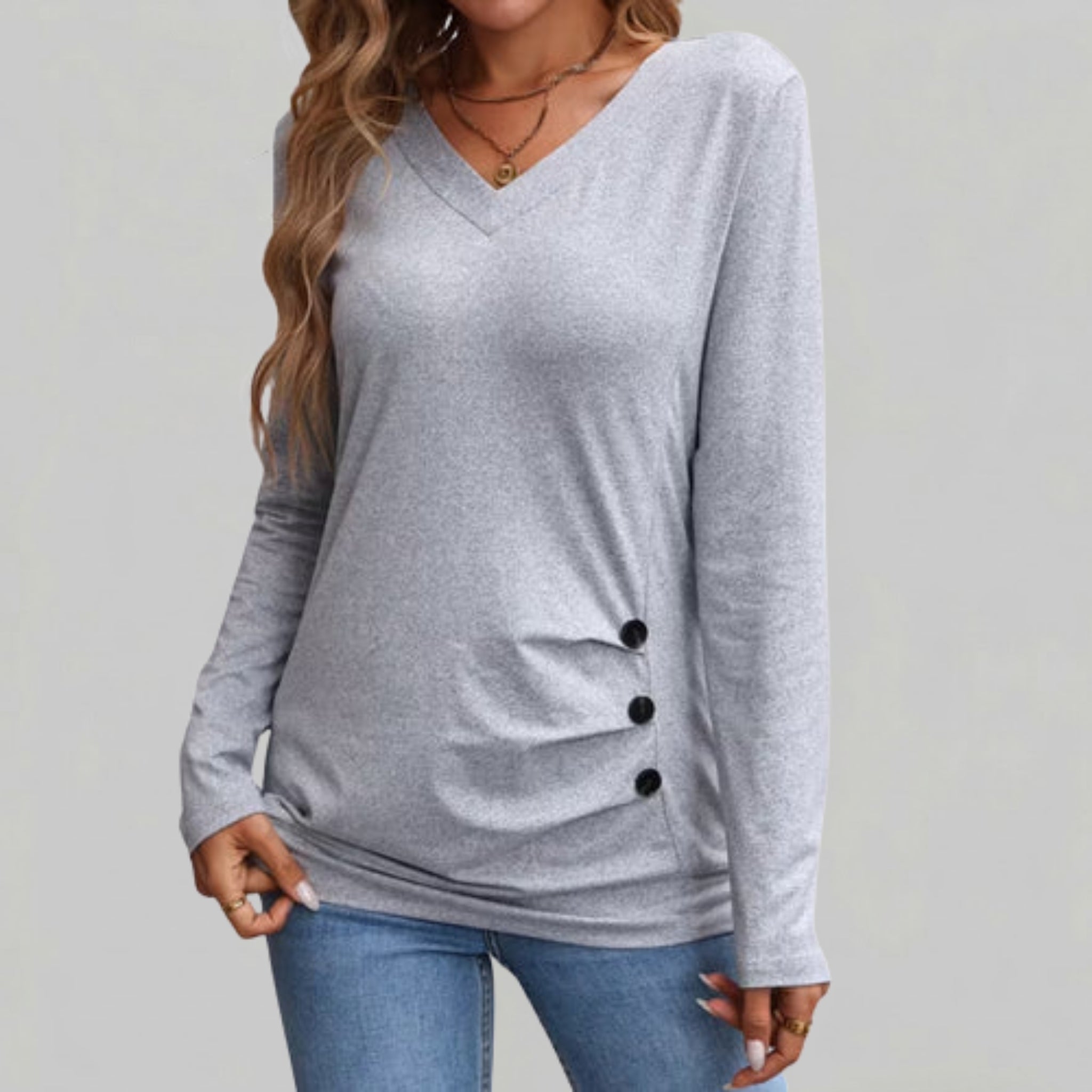 Women’s Button-Detail V-Neck Long Sleeve Shirt