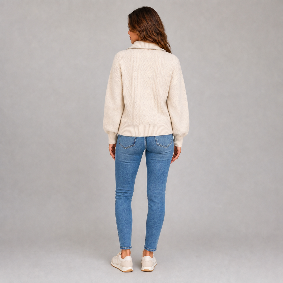 Women's Cable Knit Jumper – Half-Zip Winter Pullover