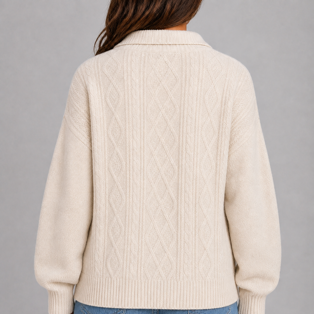 Women's Cable Knit Jumper – Half-Zip Winter Pullover