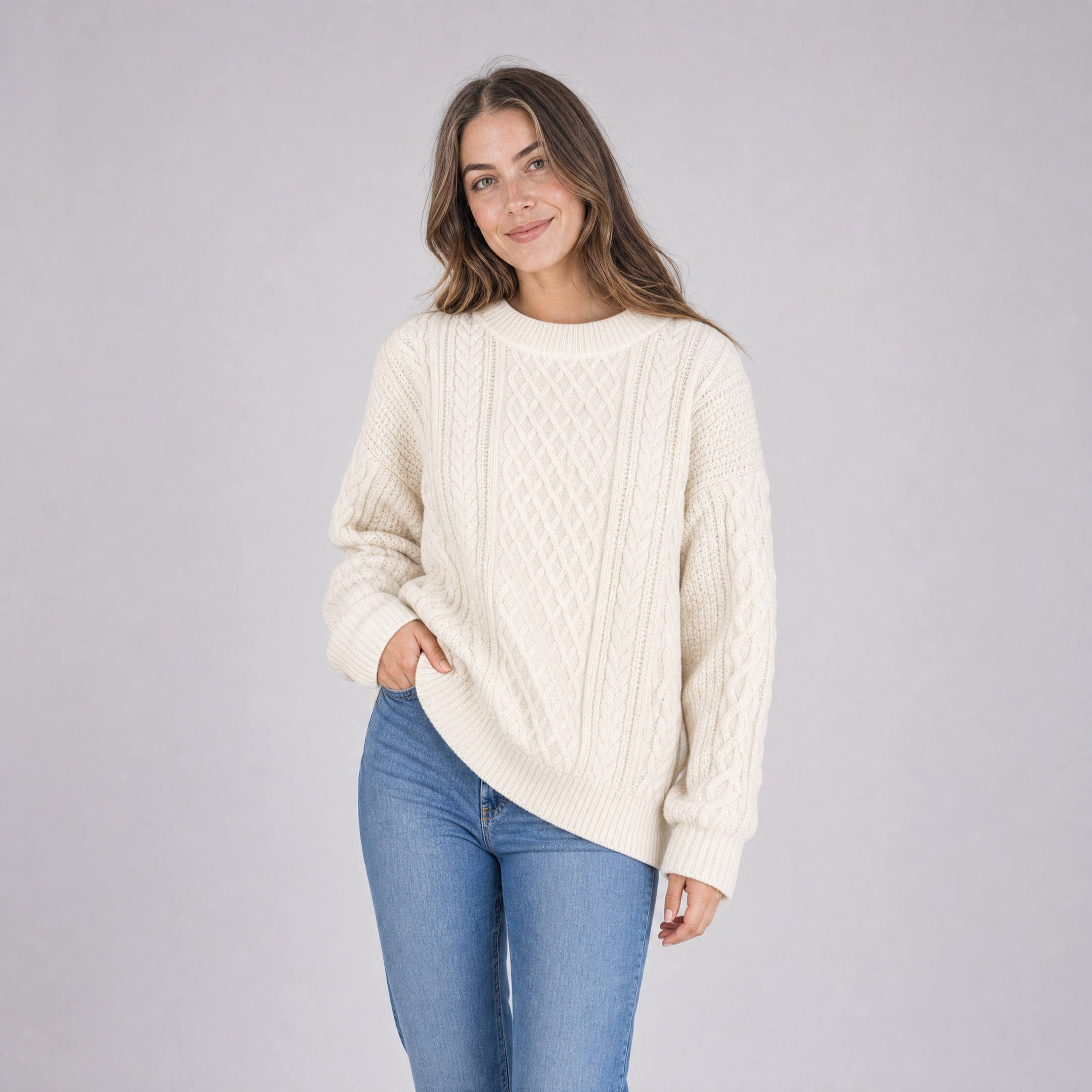 Womens Cable Knit Jumper – Oversized Autumn Pullover