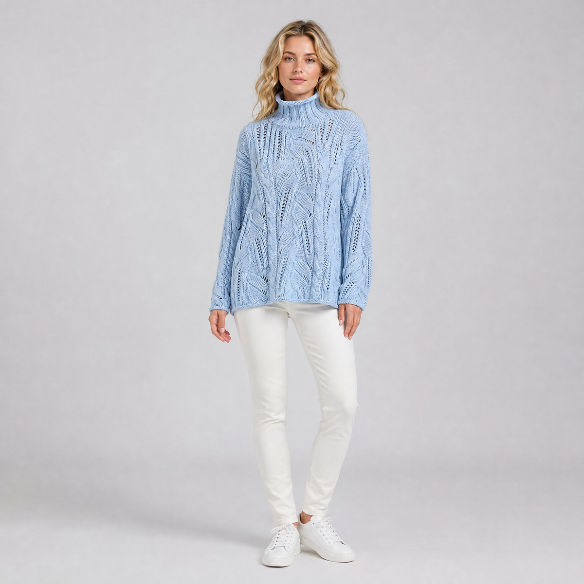 Women's Cashmere Wool Blend Chunky Knit Roll Neck Jumper