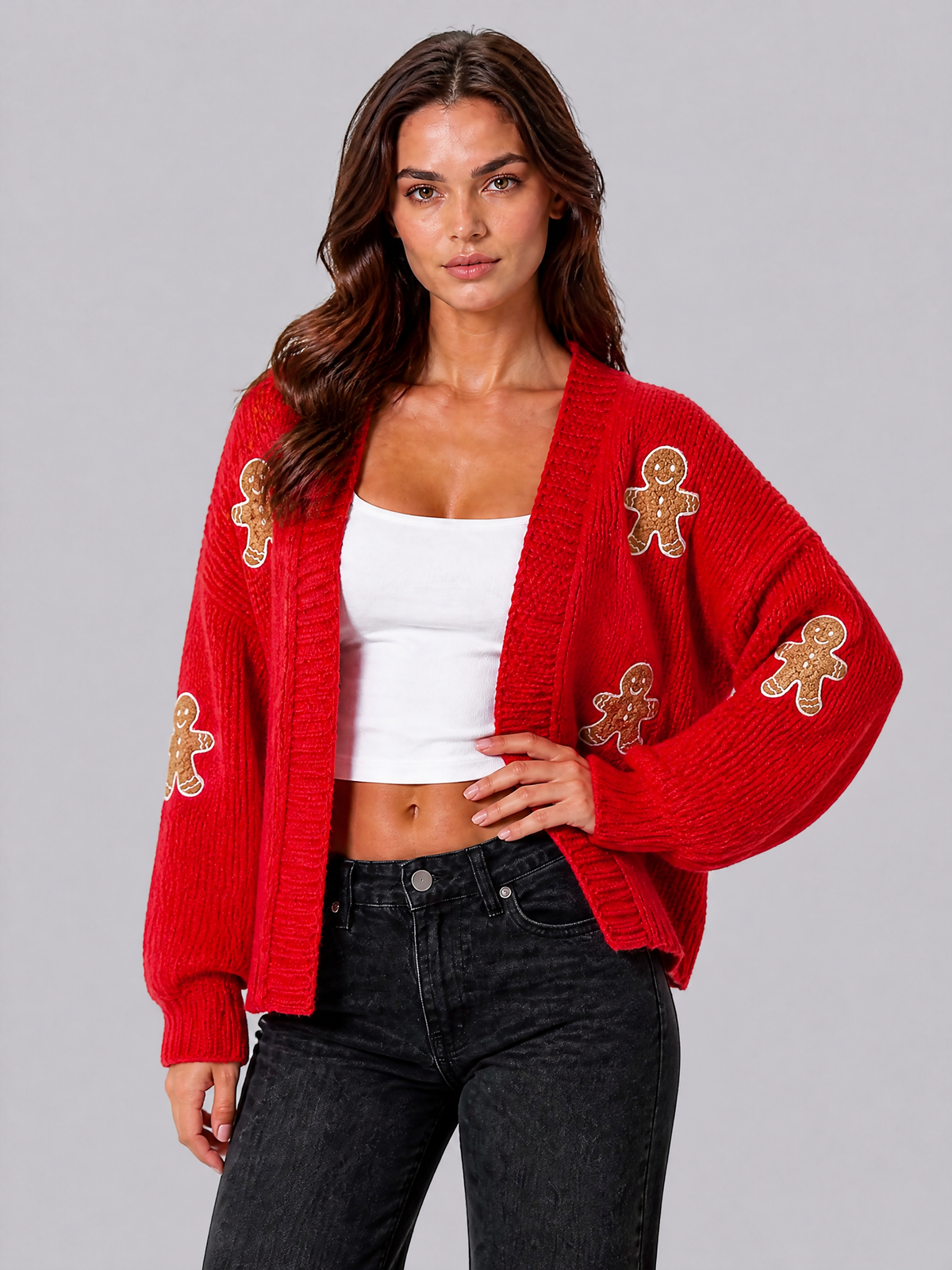 Women's Chunky Knit Gingerbread Relaxed Open Front Cardigan