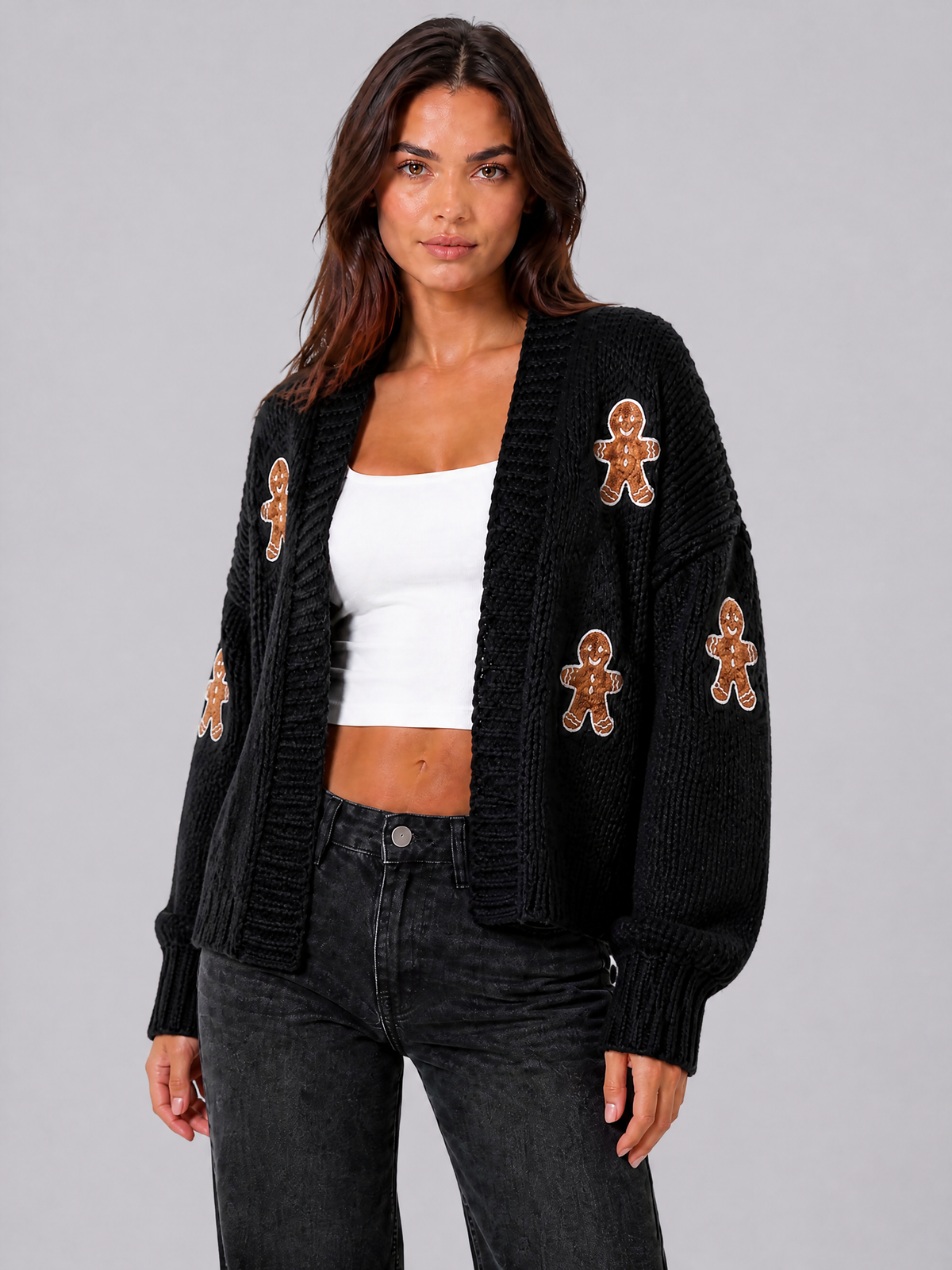 Women's Chunky Knit Gingerbread Relaxed Open Front Cardigan