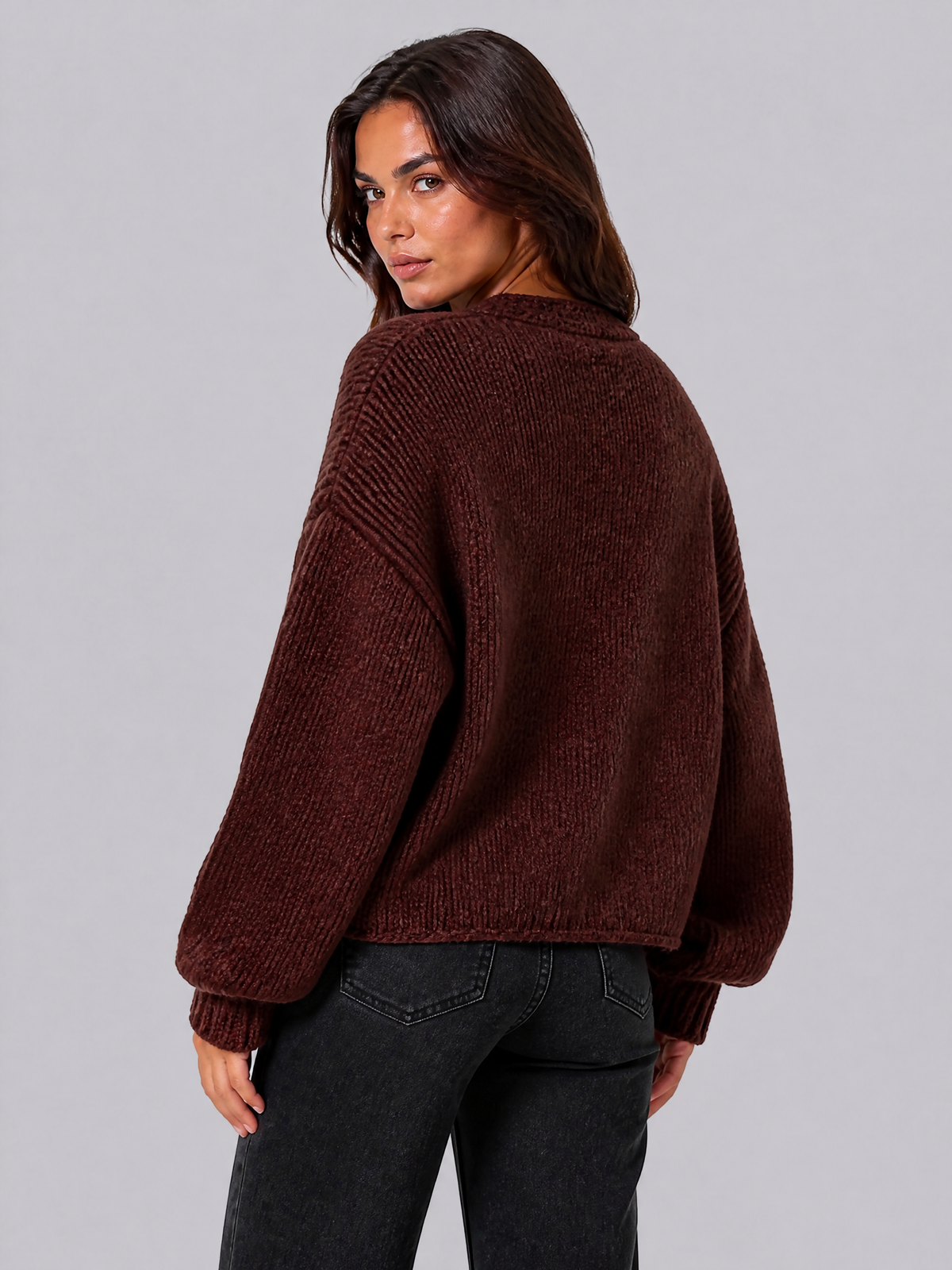 Women's Chunky Knit Gingerbread Relaxed Open Front Cardigan