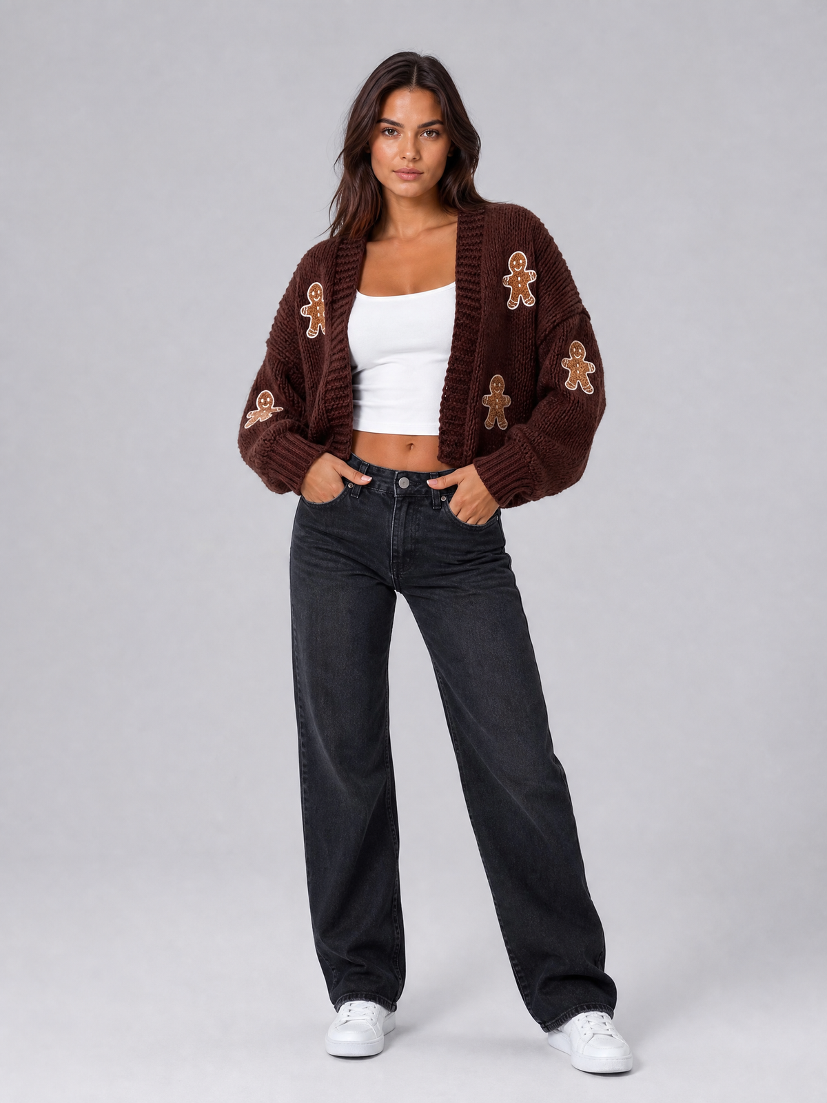 Women's Chunky Knit Gingerbread Relaxed Open Front Cardigan