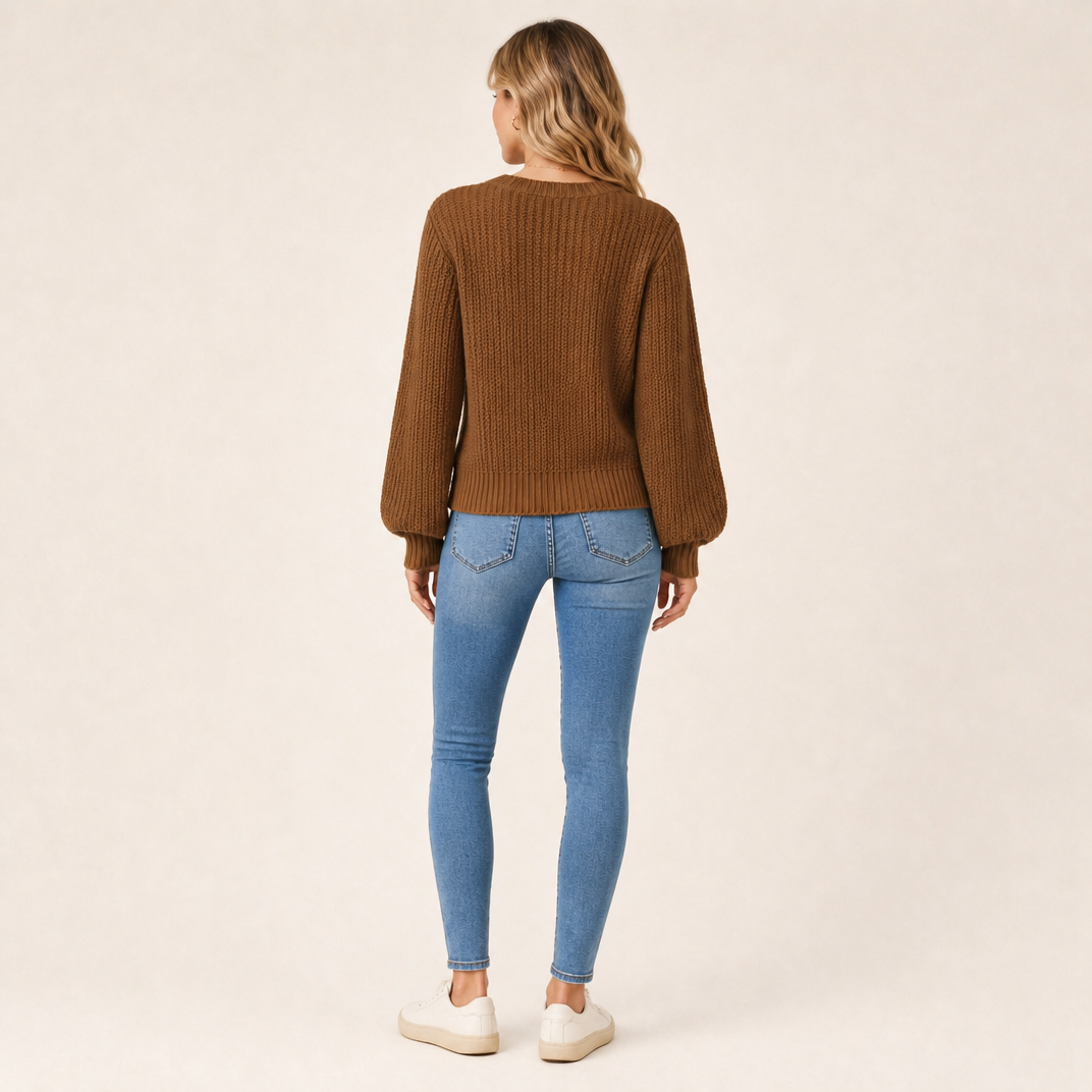 Women's Chunky Knit Jumper – Balloon Sleeve Pullover