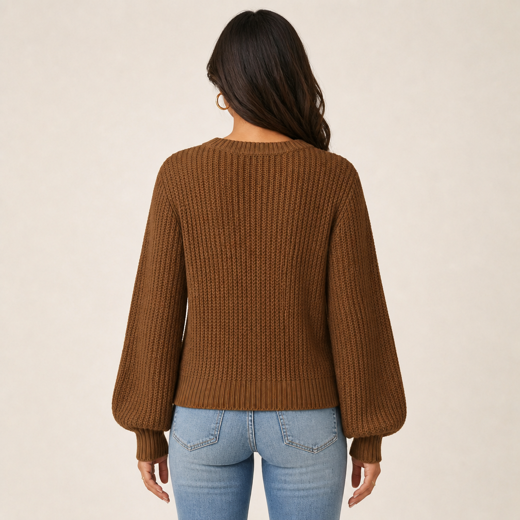 Women's Chunky Knit Jumper – Balloon Sleeve Pullover