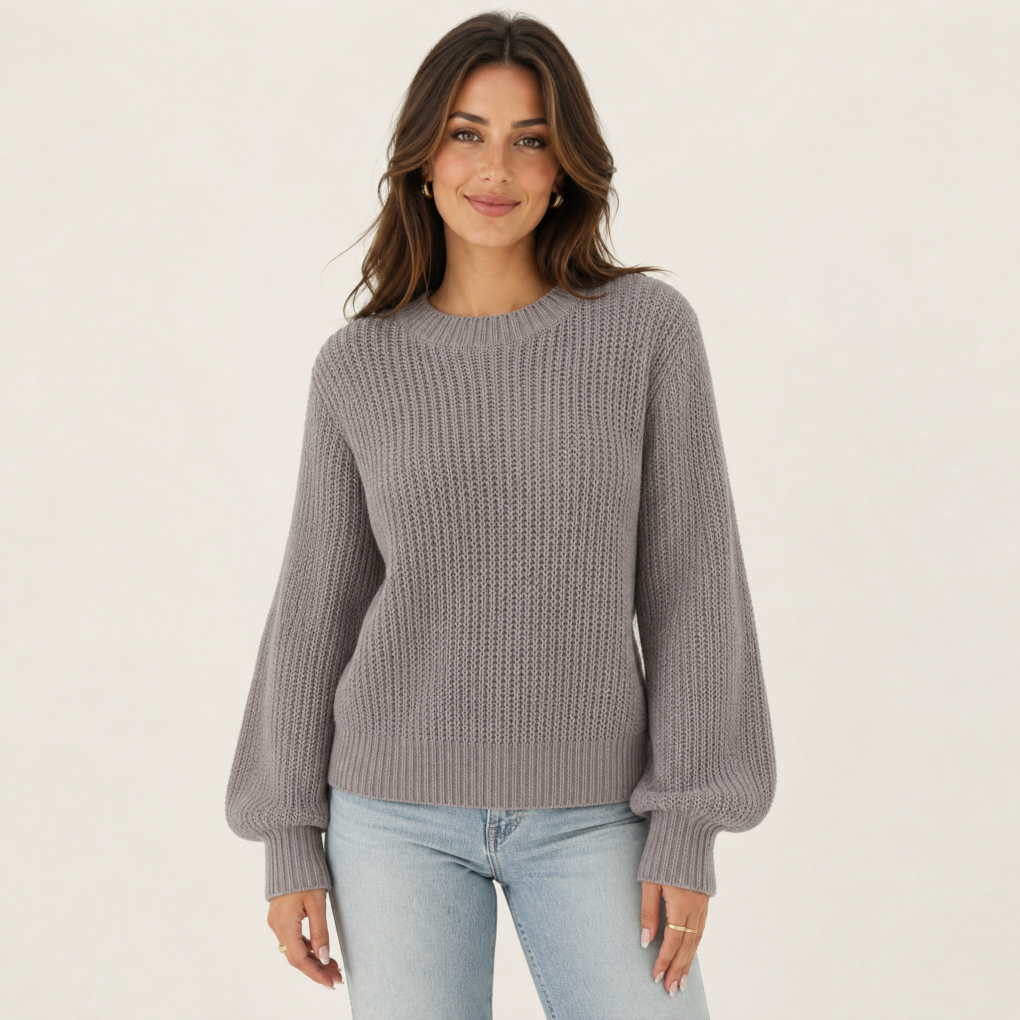 Women's Chunky Knit Jumper – Balloon Sleeve Pullover