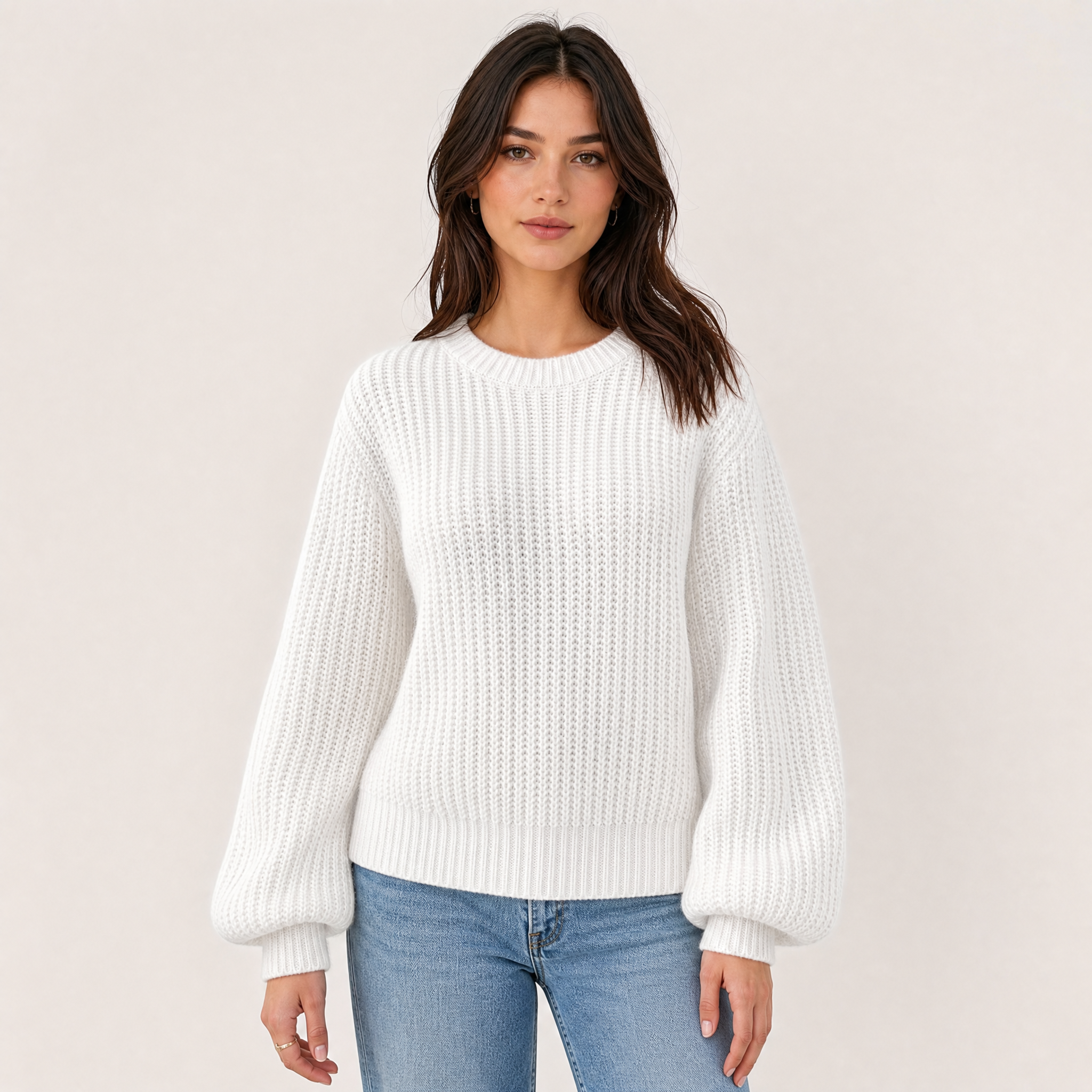Women's Chunky Knit Jumper – Balloon Sleeve Pullover