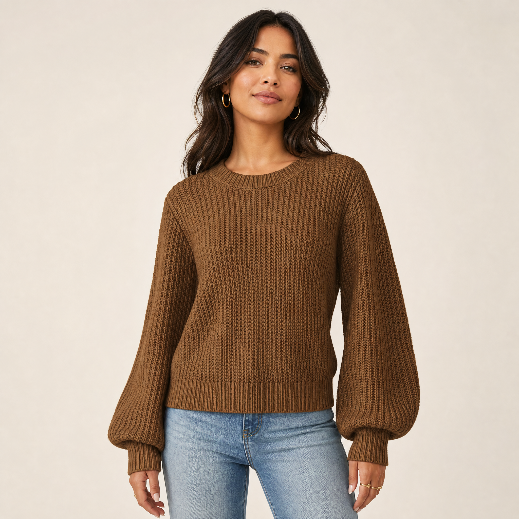 Women's Chunky Knit Jumper – Balloon Sleeve Pullover