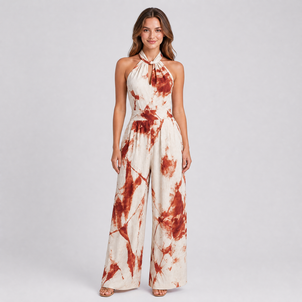 Women's Classy Halterneck Jumpsuit – Printed Wide Leg Outfit