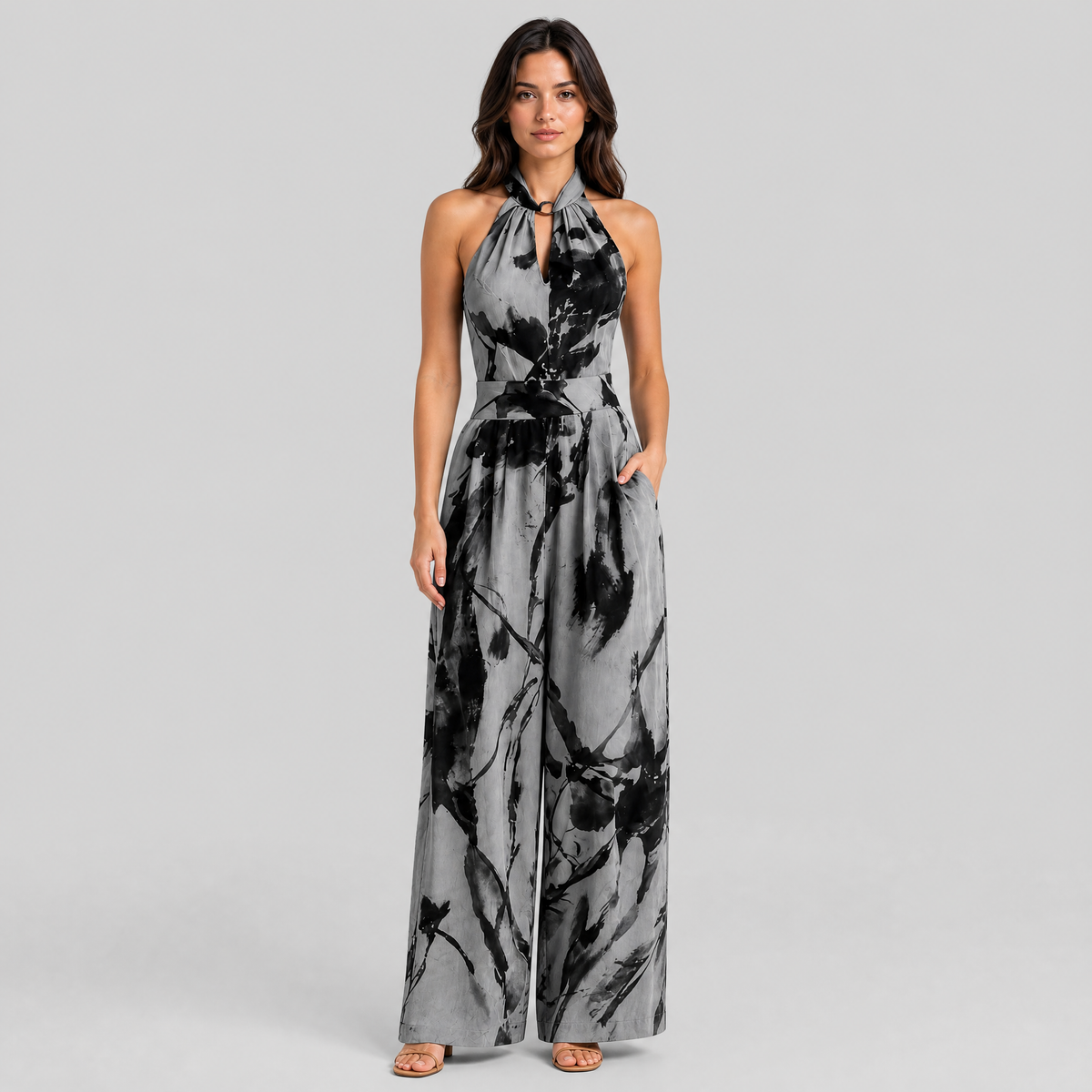 Women's Classy Halterneck Jumpsuit – Printed Wide Leg Outfit