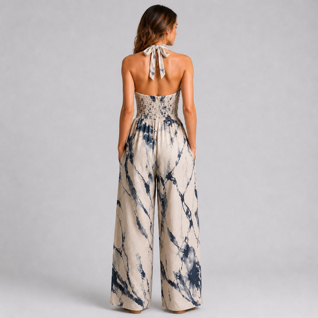Women's Classy Halterneck Jumpsuit – Printed Wide Leg Outfit