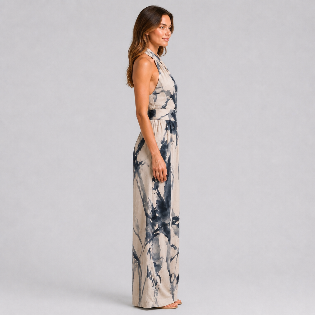 Women's Classy Halterneck Jumpsuit – Printed Wide Leg Outfit
