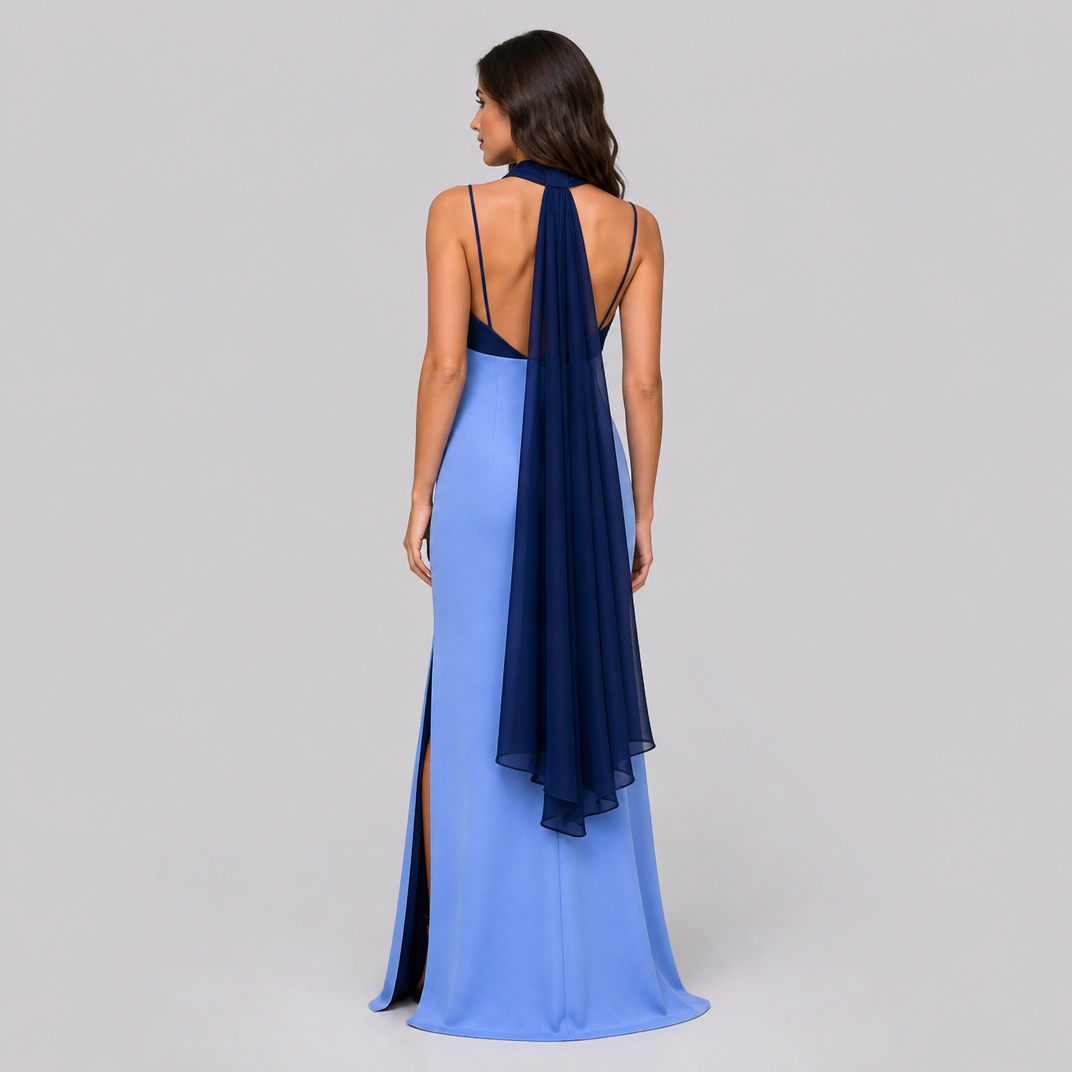 Women's Color Block Satin Maxi Dress – Formal Wedding Guest Gown