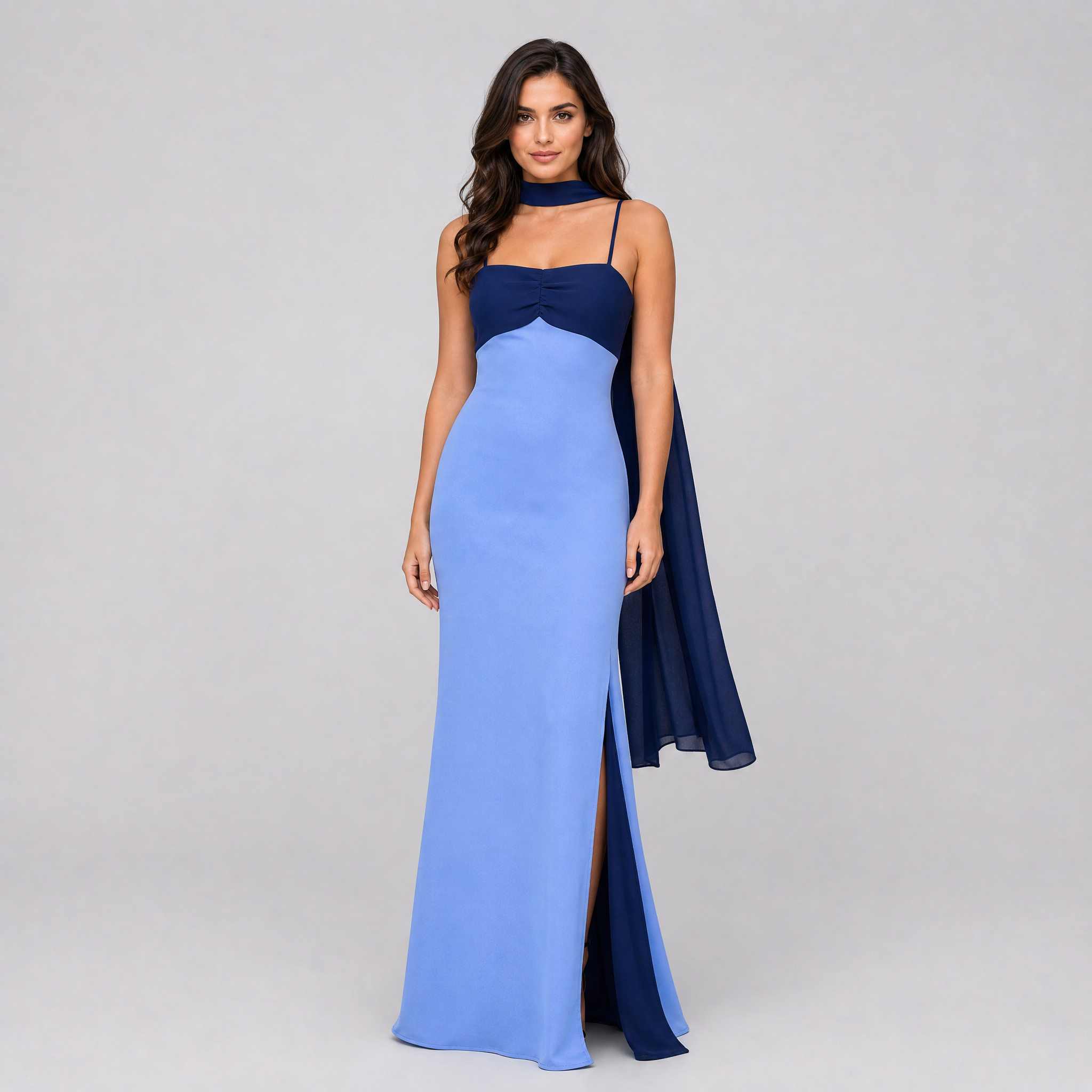 Women's Color Block Satin Maxi Dress – Formal Wedding Guest Gown