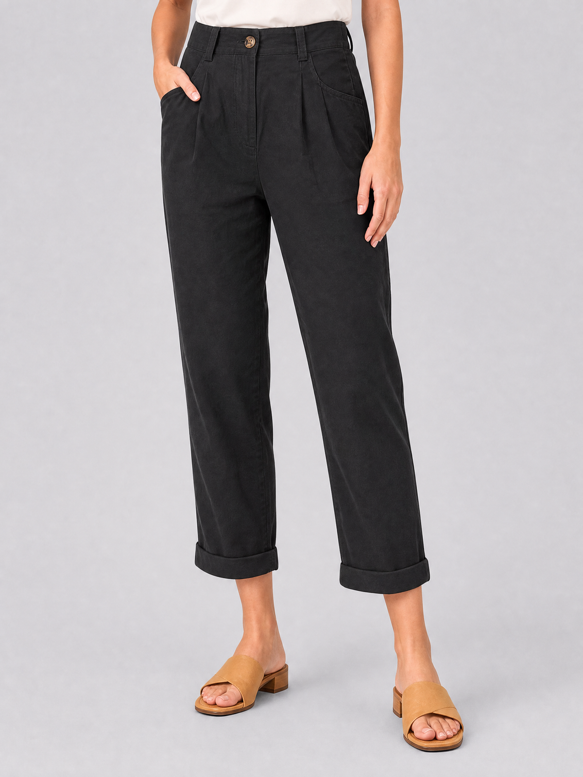 Women's Corduroy High-Waisted Pleated Tapered Trousers