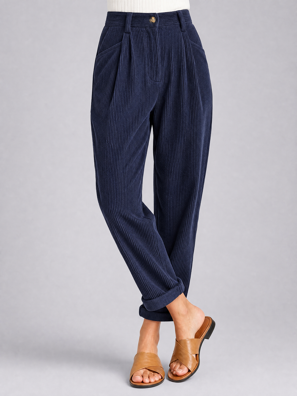 Women's Corduroy High-Waisted Pleated Tapered Trousers