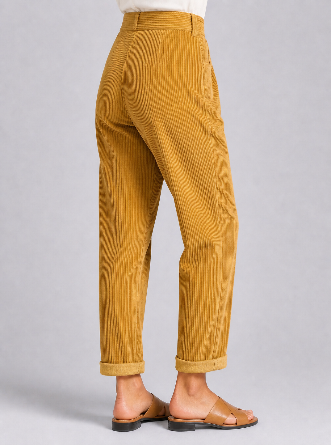 Women's Corduroy High-Waisted Pleated Tapered Trousers