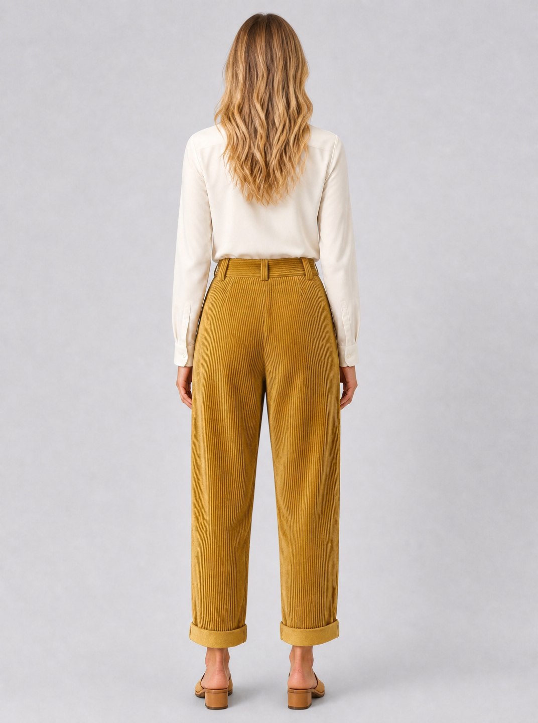 Women's Corduroy High-Waisted Pleated Tapered Trousers