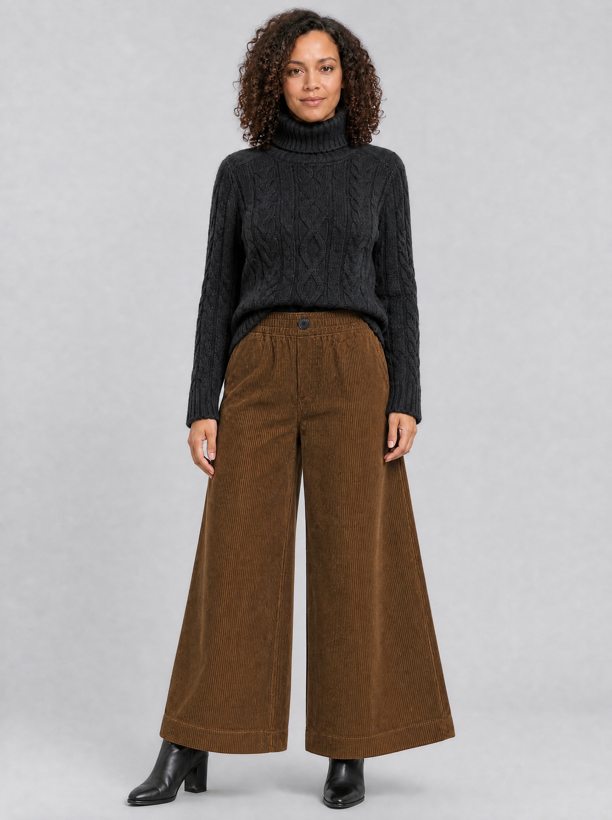 Women's Corduroy High-Waisted Wide-Leg Elasticated Trousers - product view 1