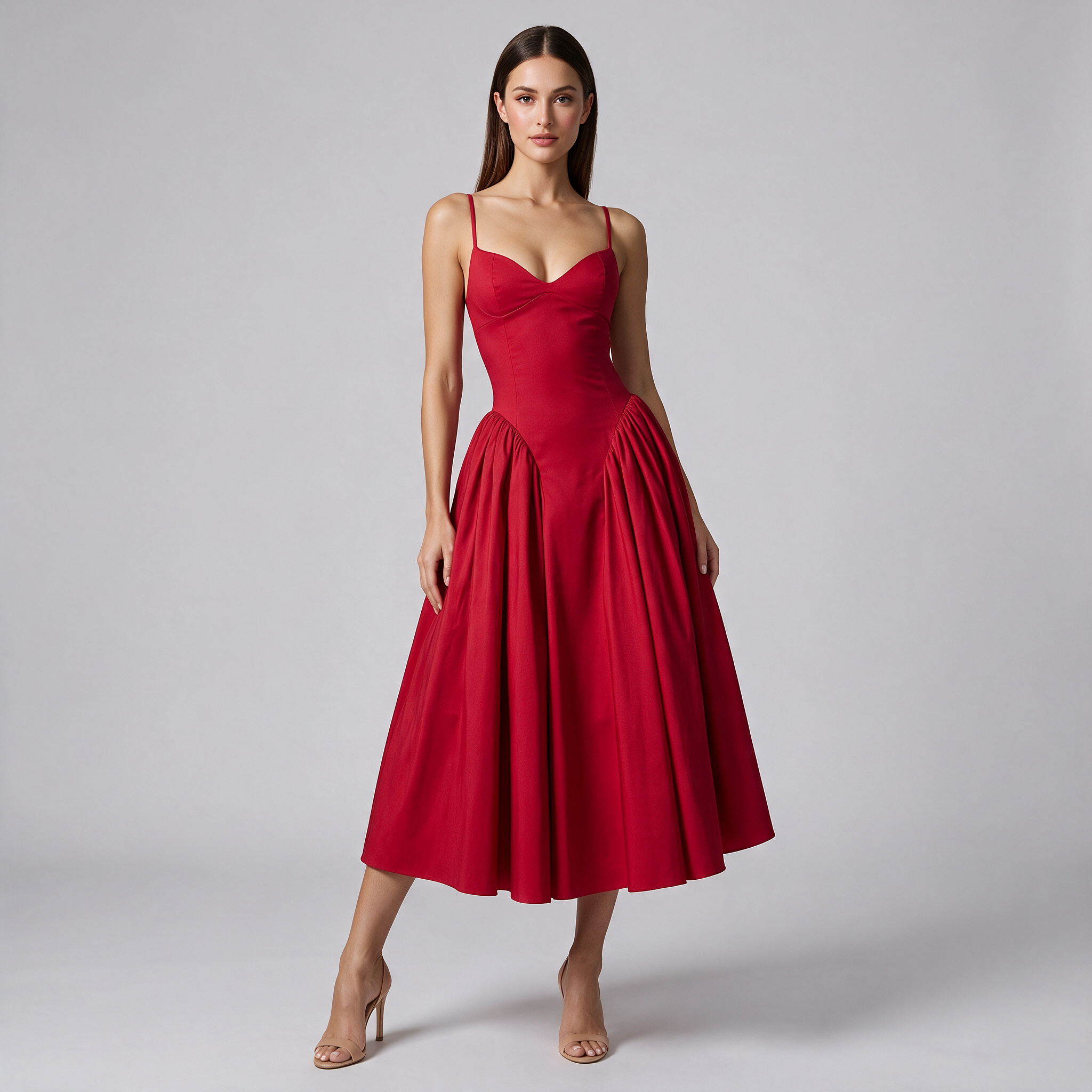 Women's Corset Midi Dress – Flare Party & Wedding Guest Gown