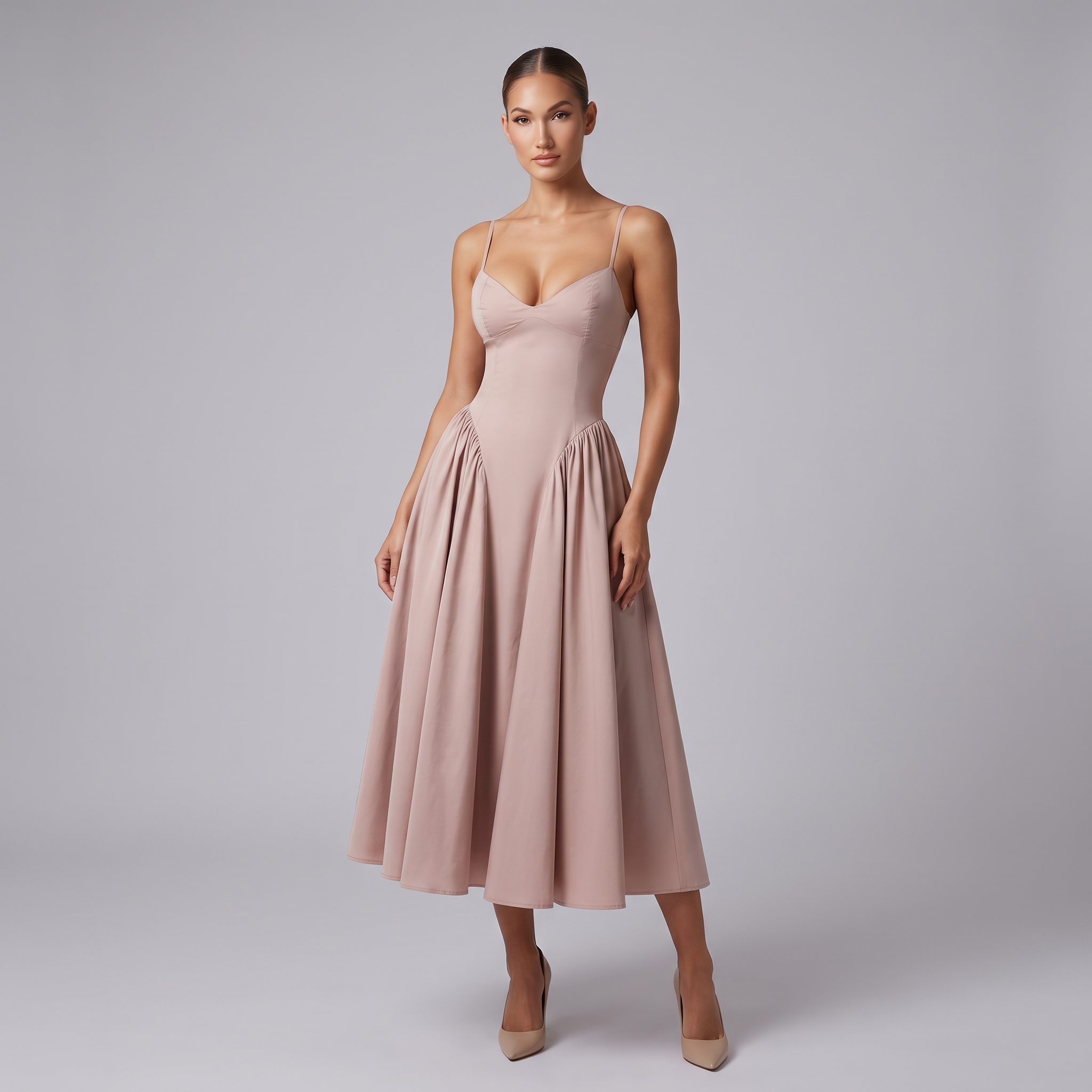 Women's Corset Midi Dress – Flare Party & Wedding Guest Gown
