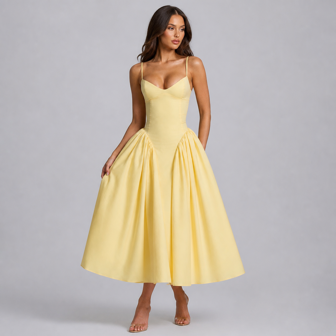Women's Corset Midi Dress – Flare Party & Wedding Guest Gown