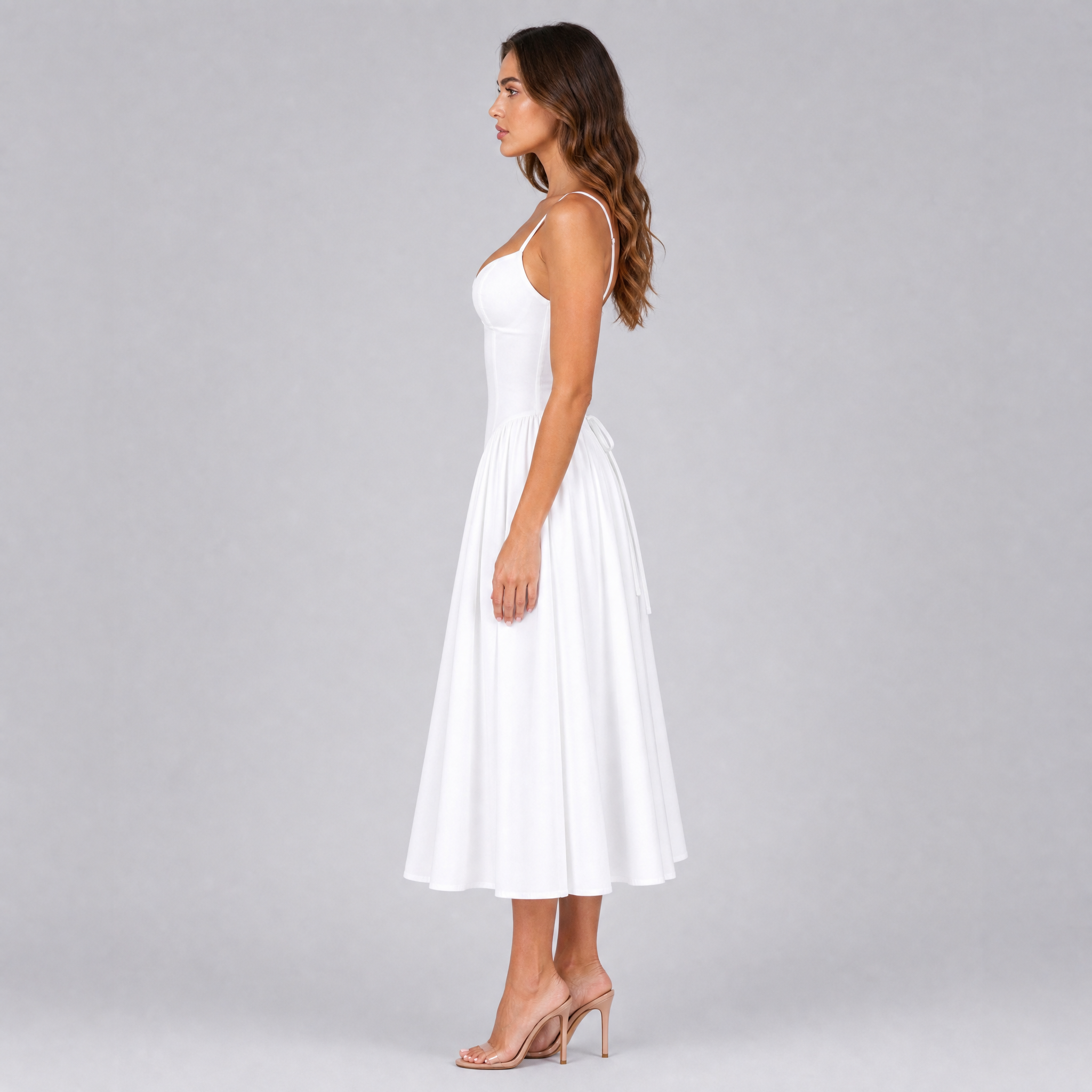 Women's Corset Midi Dress – Flare Party & Wedding Guest Gown