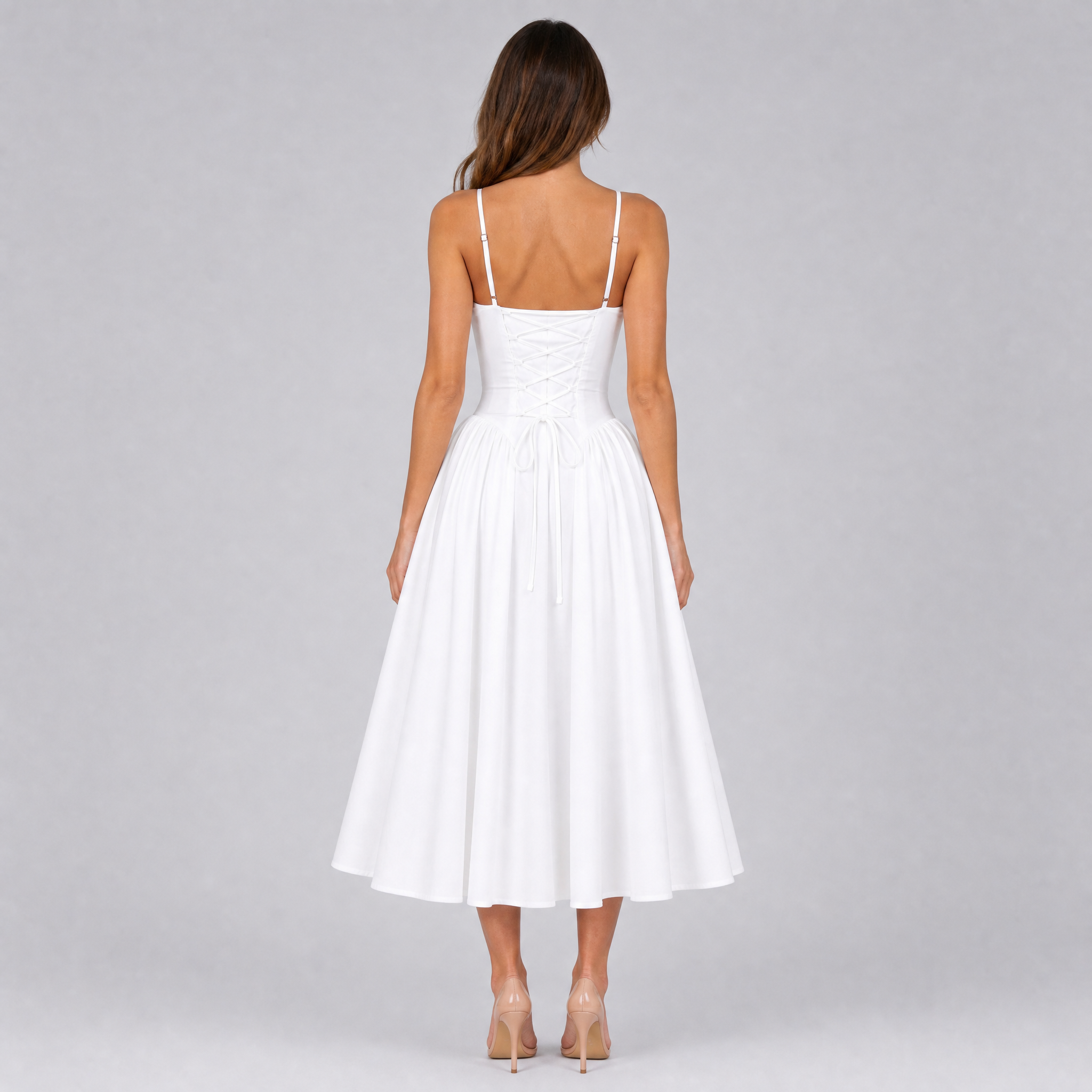 Women's Corset Midi Dress – Flare Party & Wedding Guest Gown