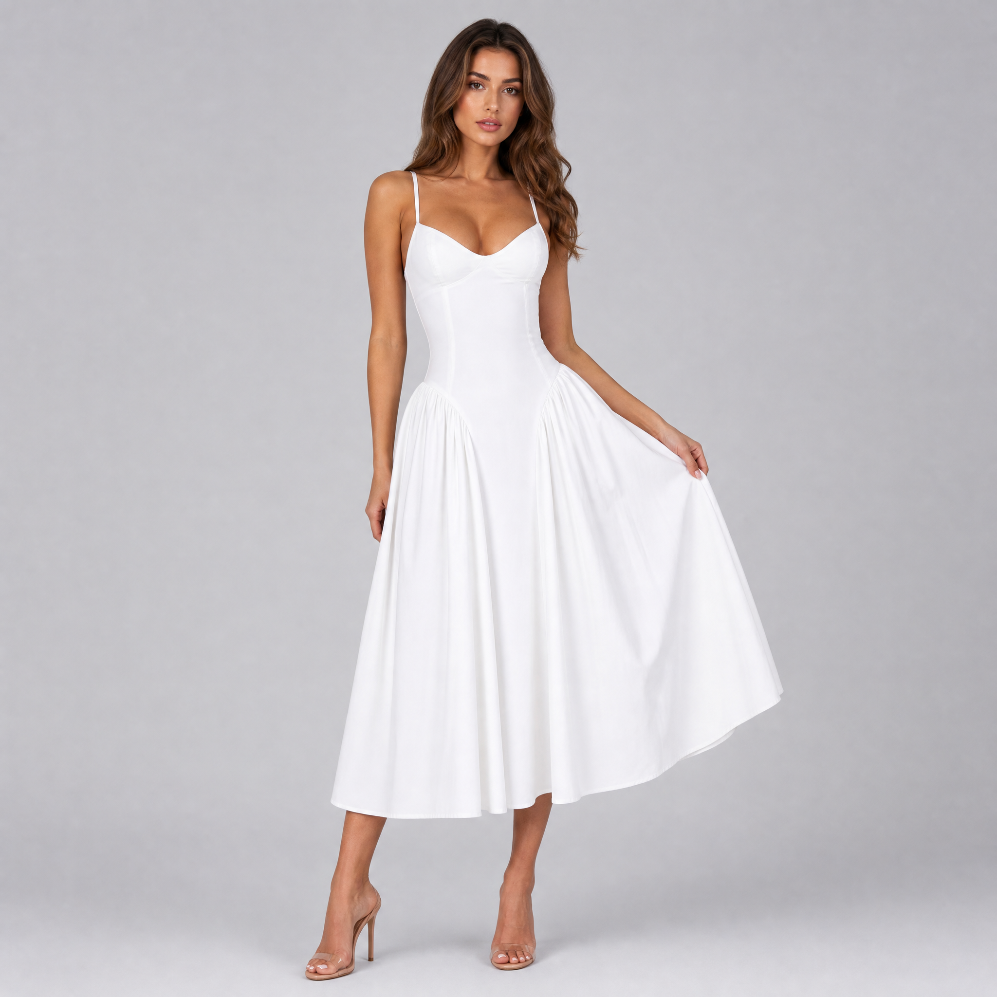 Women's Corset Midi Dress – Flare Party & Wedding Guest Gown