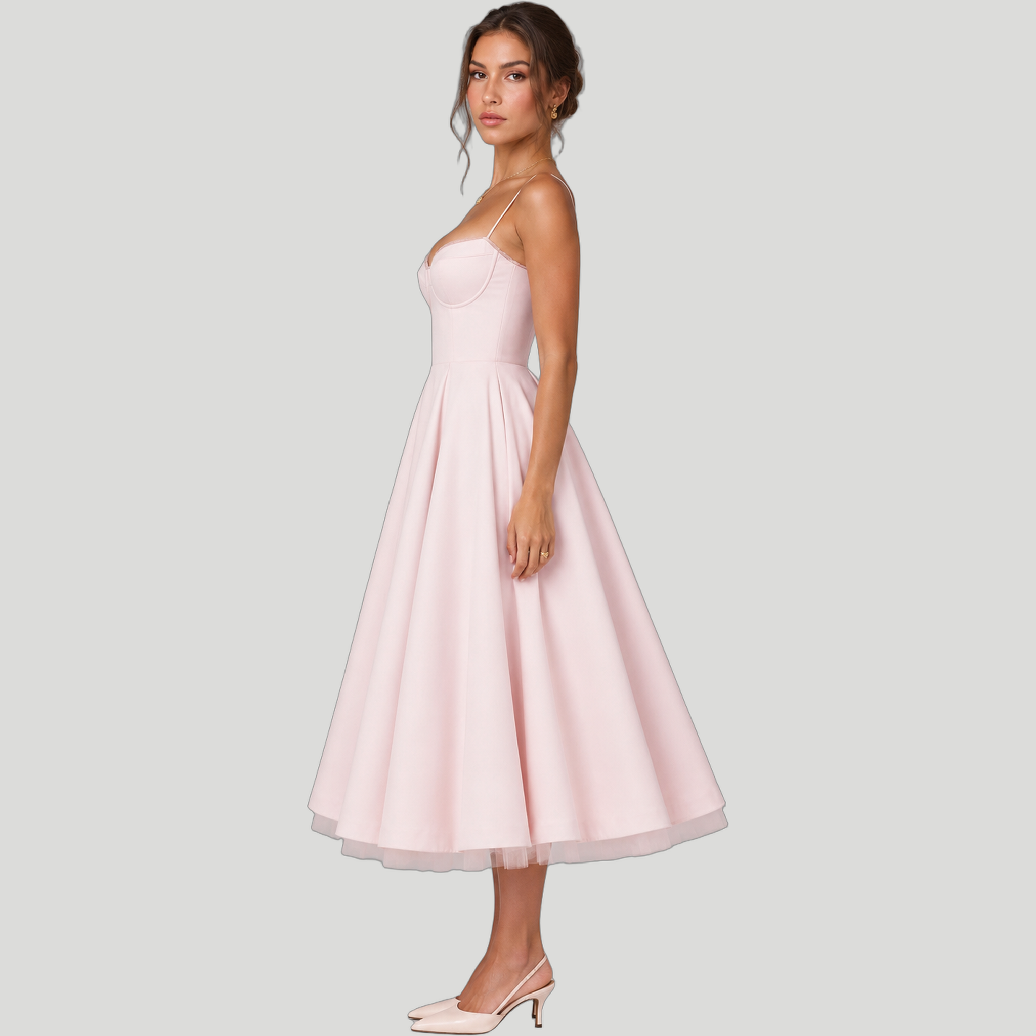 Women's Corset Midi Dress – Full Skirt Party Dress