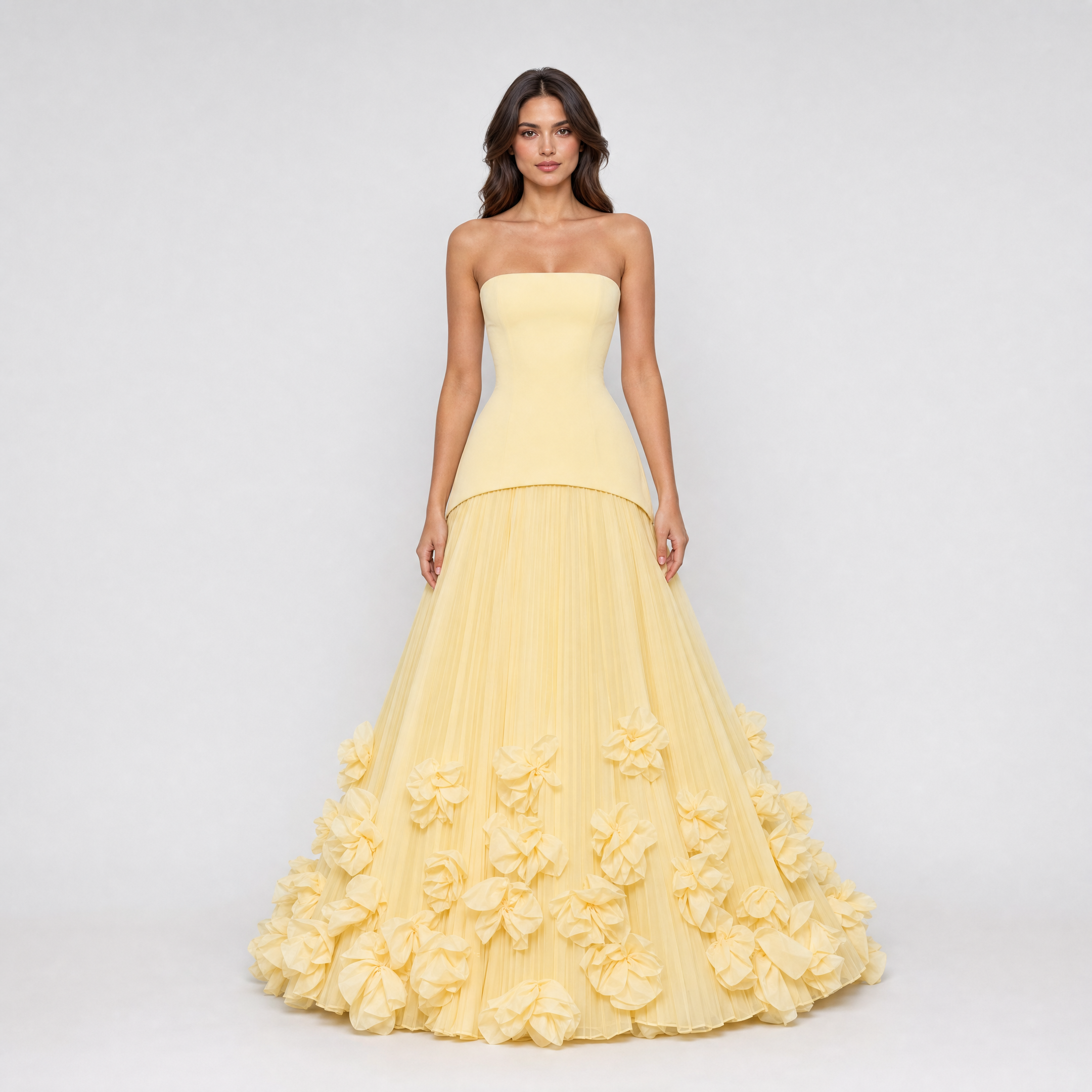 Women's Corset Pleated Maxi Dress – Strapless Formal Evening & Party Gown