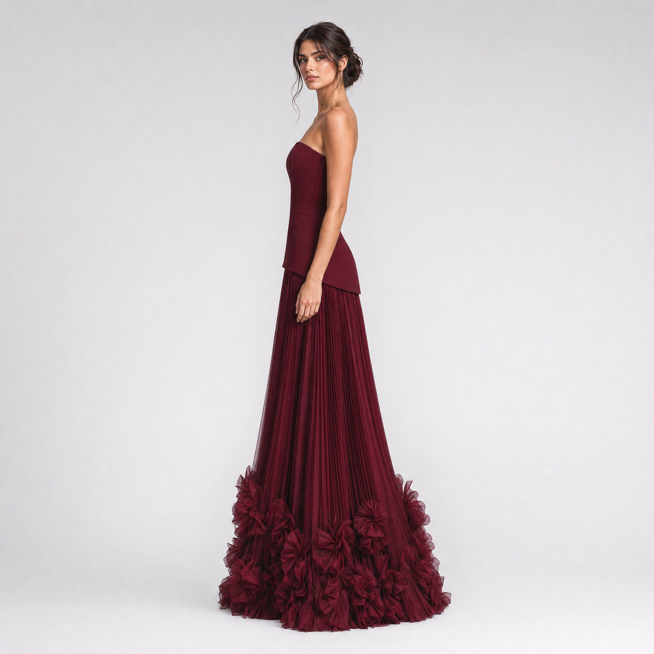 Women's Corset Pleated Maxi Dress – Strapless Formal Evening & Party Gown