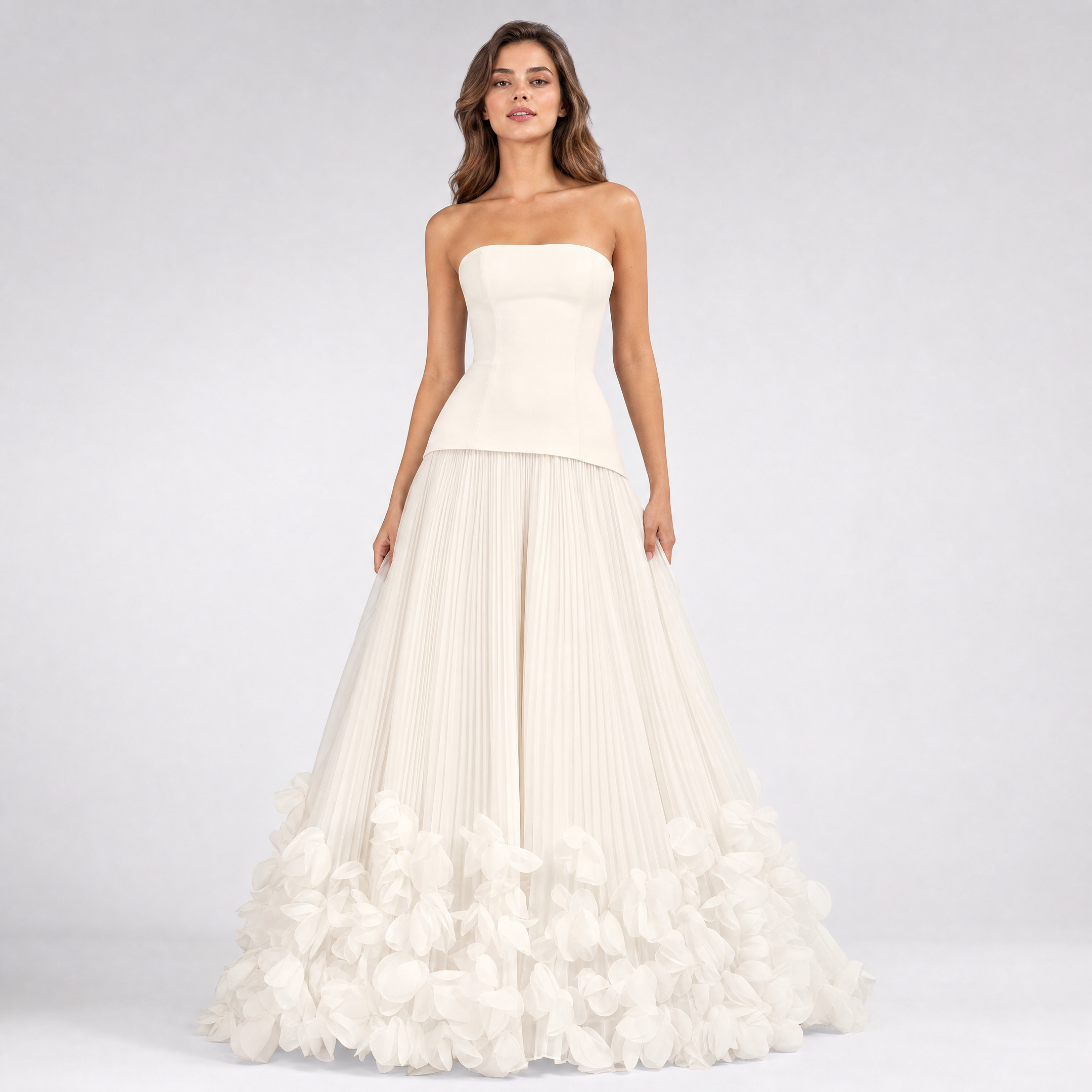 Women's Corset Pleated Maxi Dress – Strapless Formal Evening & Party Gown