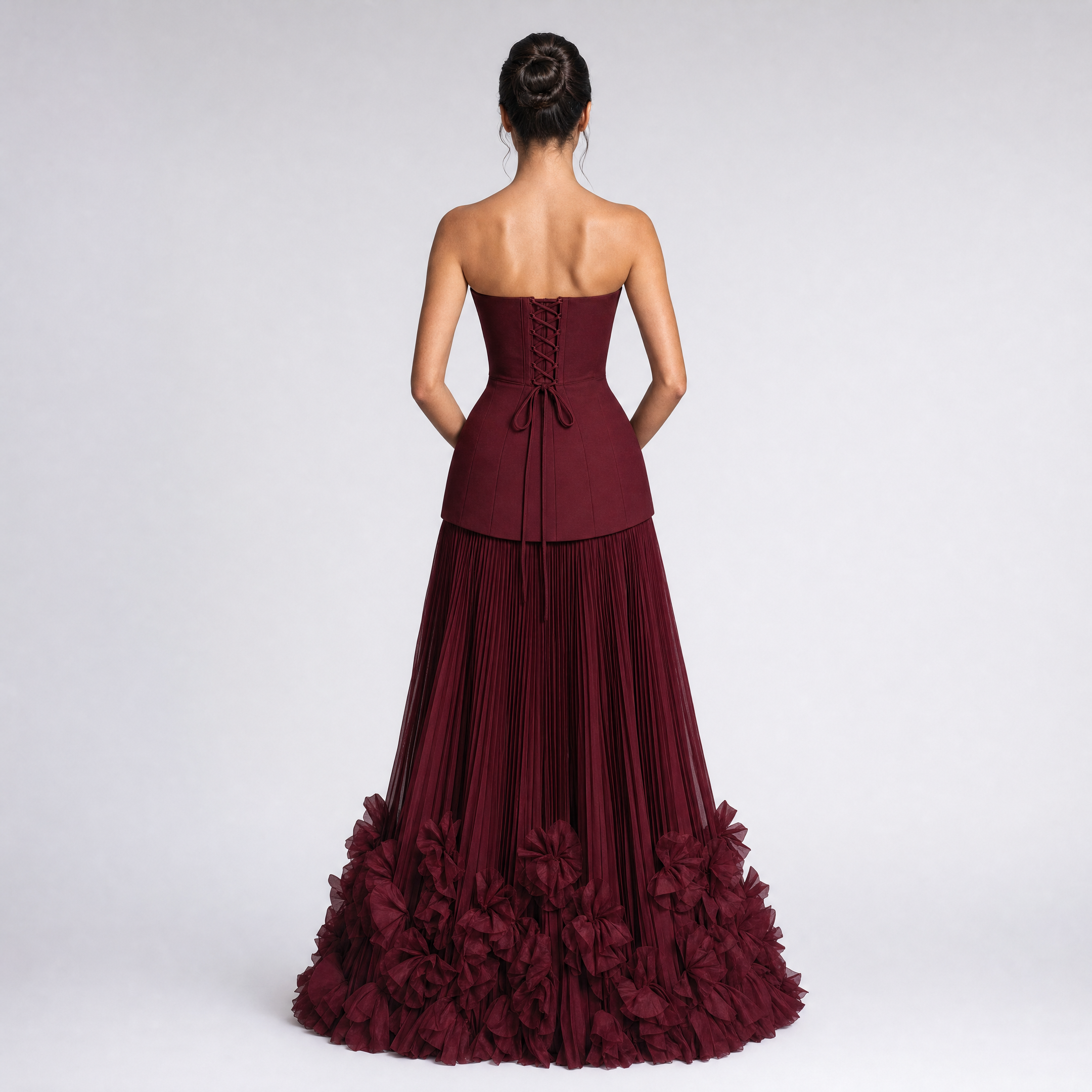 Women's Corset Pleated Maxi Dress – Strapless Formal Evening & Party Gown