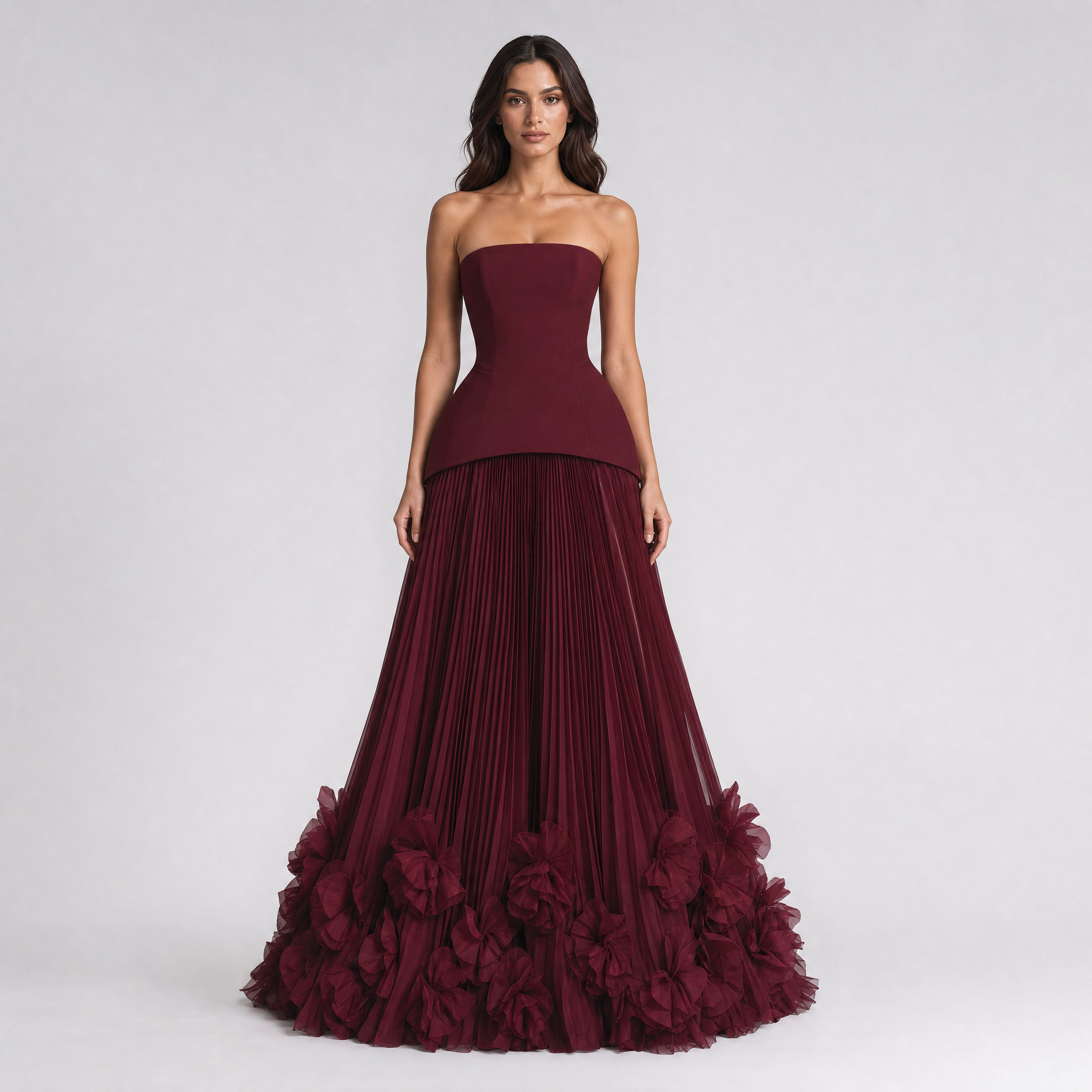 Women's Corset Pleated Maxi Dress – Strapless Formal Evening & Party Gown
