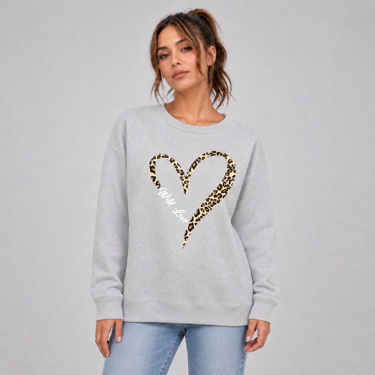 Women's Cotton Blend Animal Heart Relaxed Crew Neck Jumper