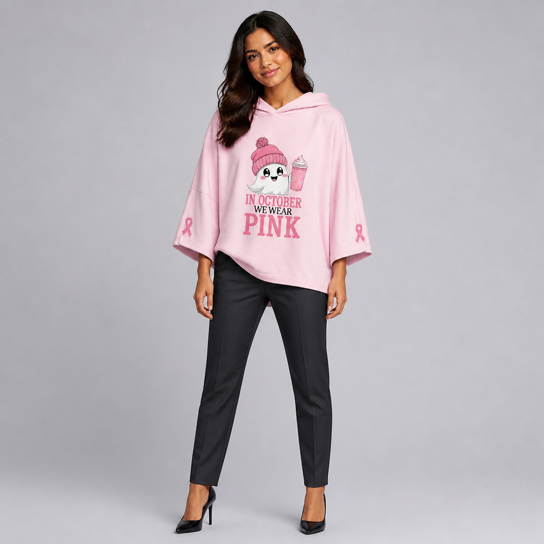 Women's Cotton Blend Graphic Print Hooded Oversized Top