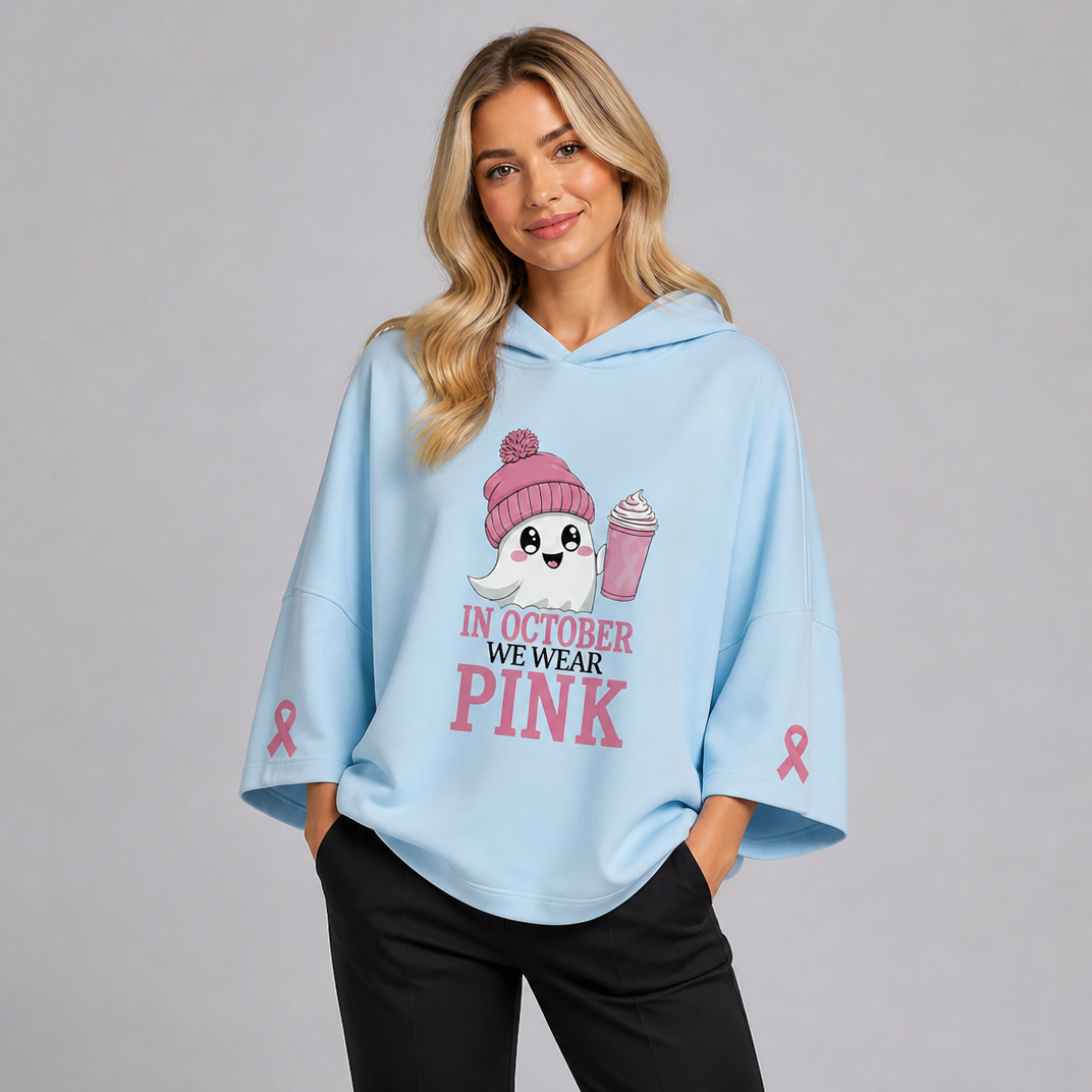 Women's Cotton Blend Graphic Print Hooded Oversized Top